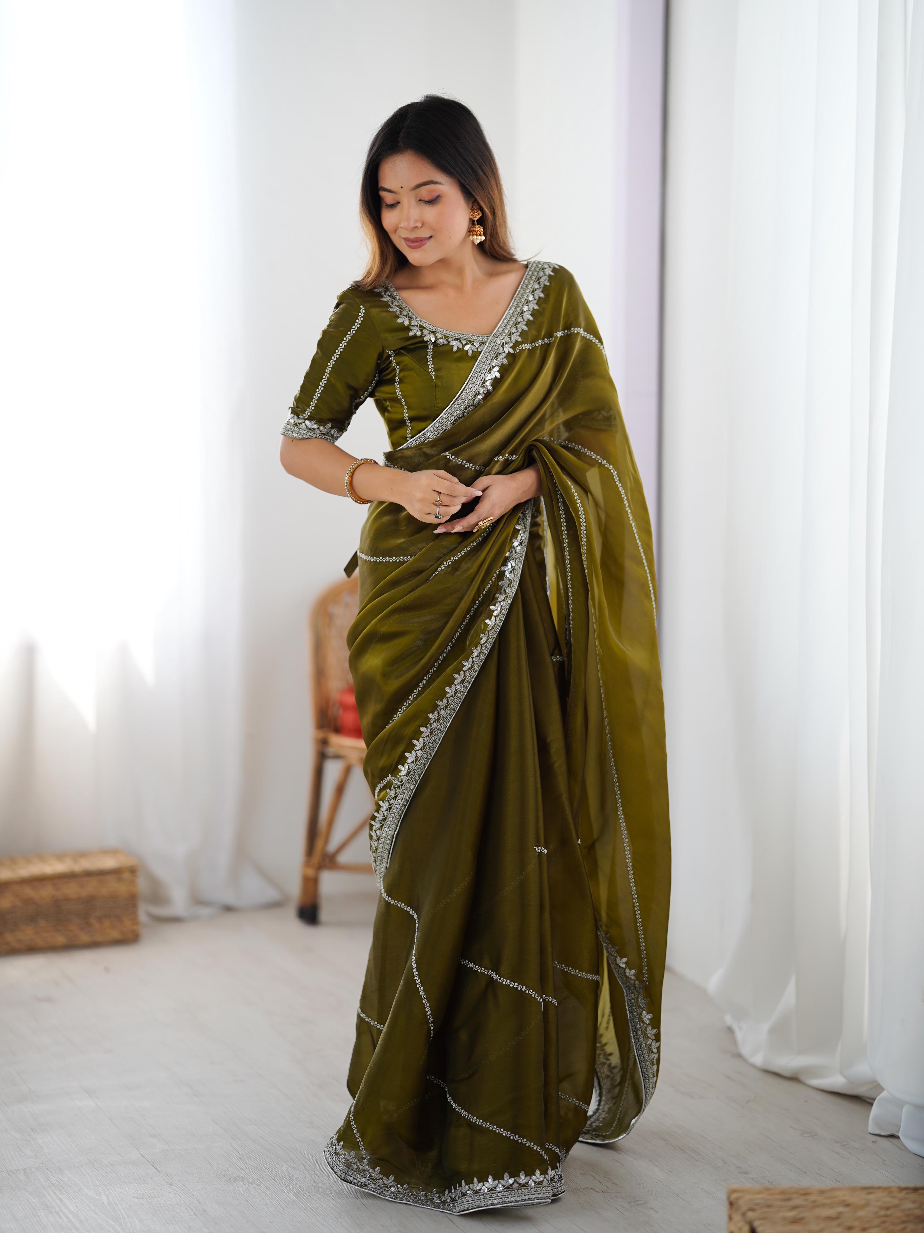 Glamorous Function Wear Silk Thread n Sequence Work Fancy Designer Saree With Unstitched Blouse