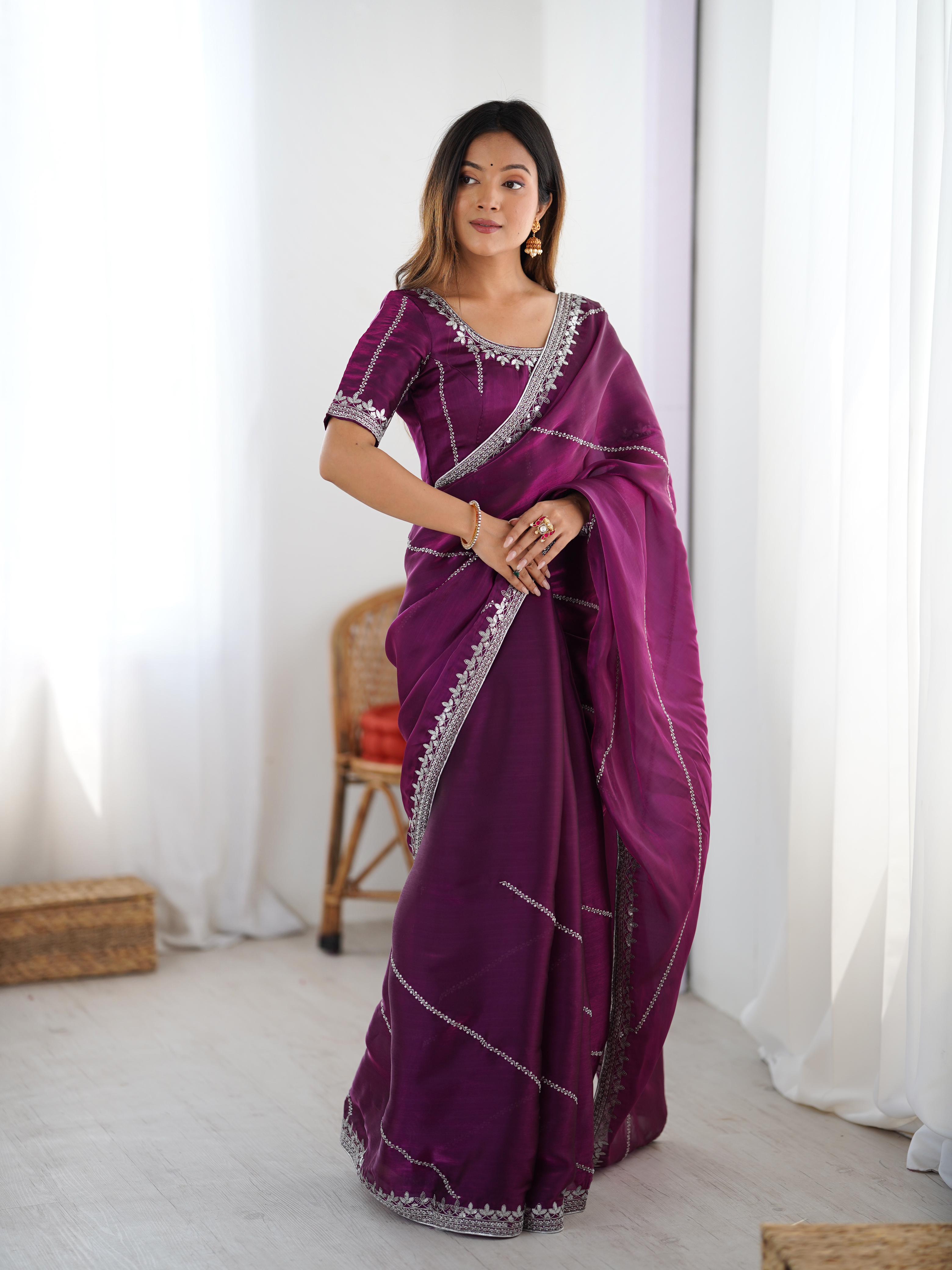 Glamorous Function Wear Silk Thread n Sequence Work Fancy Designer Saree With Unstitched Blouse