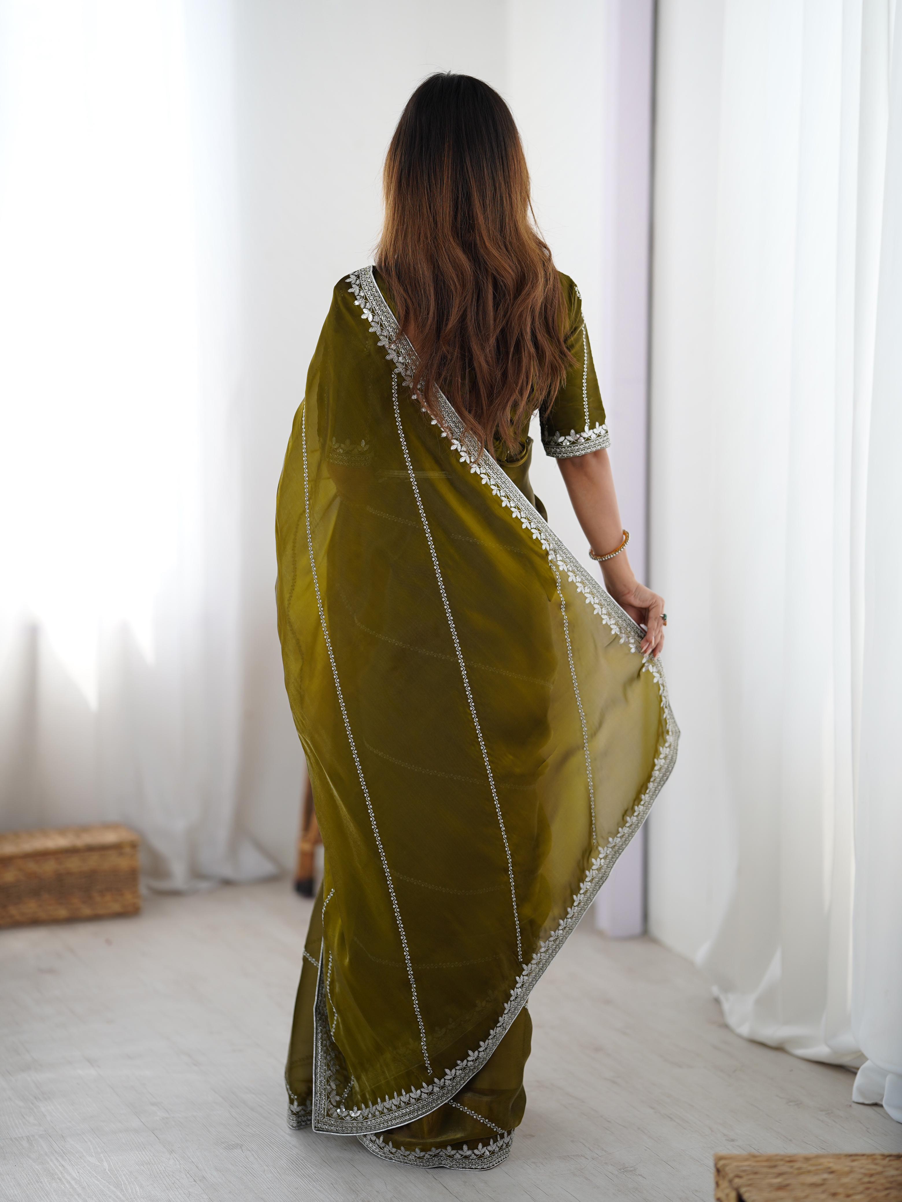 Glamorous Function Wear Silk Thread n Sequence Work Fancy Designer Saree With Unstitched Blouse