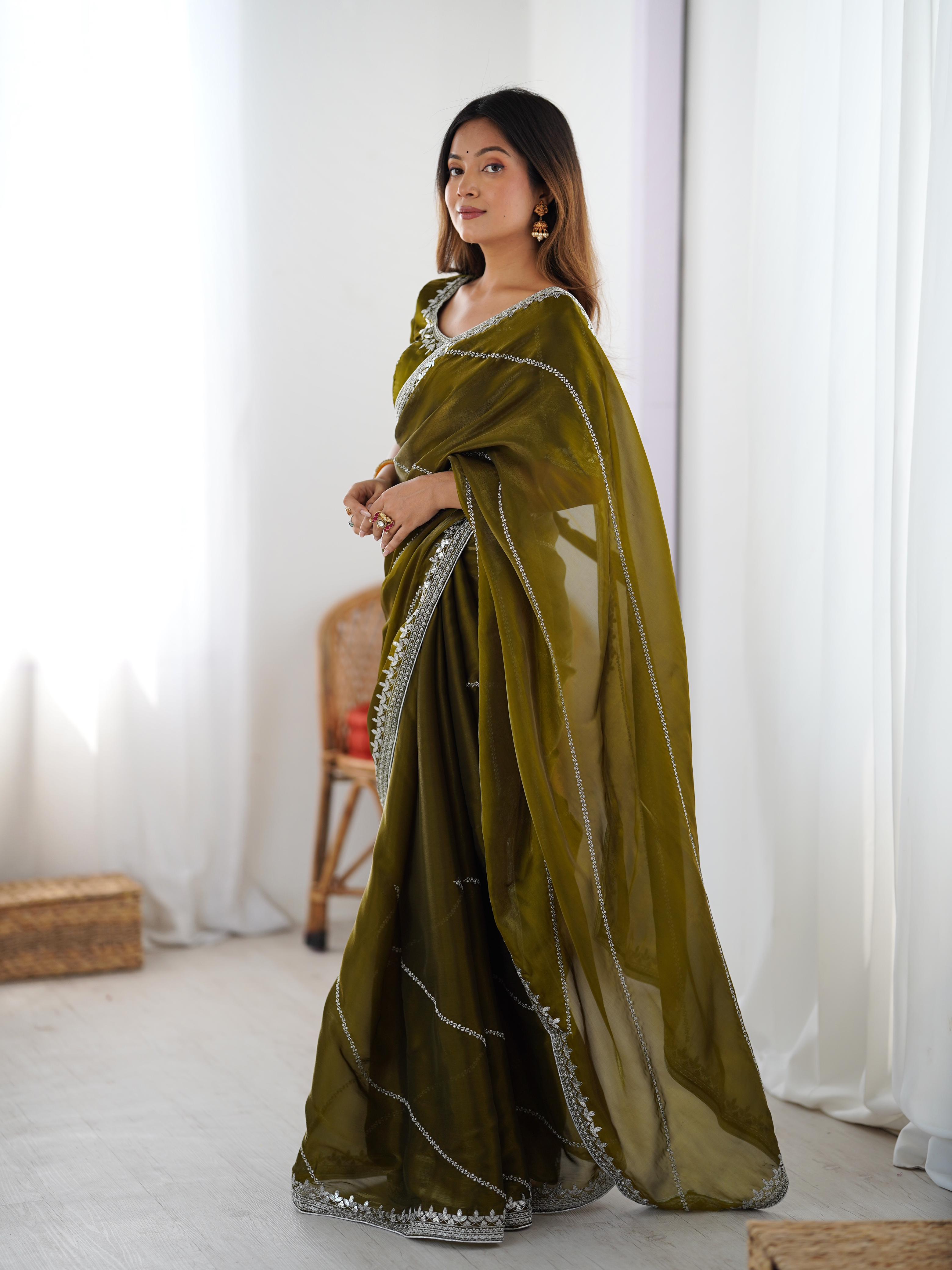 Glamorous Function Wear Silk Thread n Sequence Work Fancy Designer Saree With Unstitched Blouse