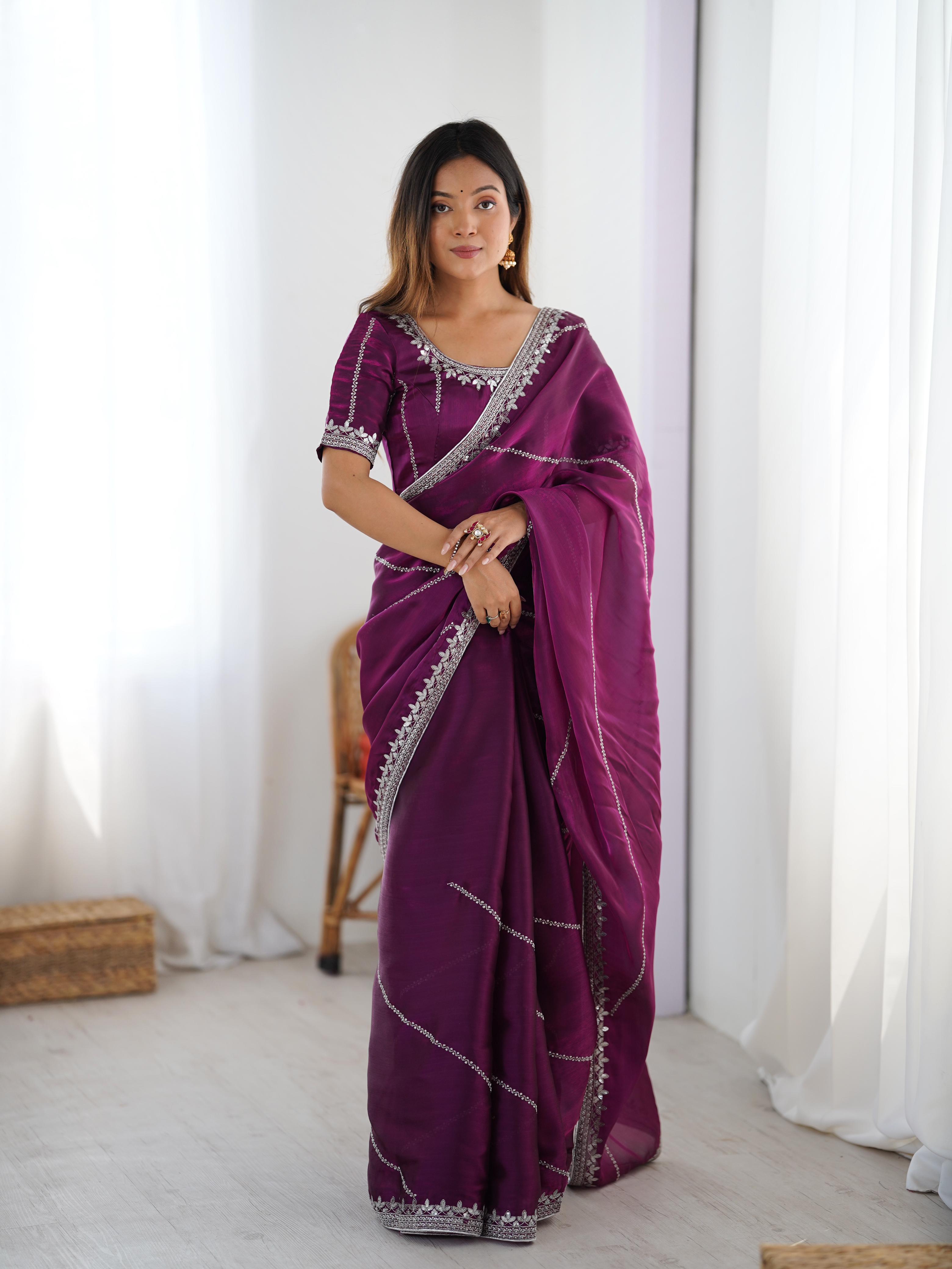 Glamorous Function Wear Silk Thread n Sequence Work Fancy Designer Saree With Unstitched Blouse
