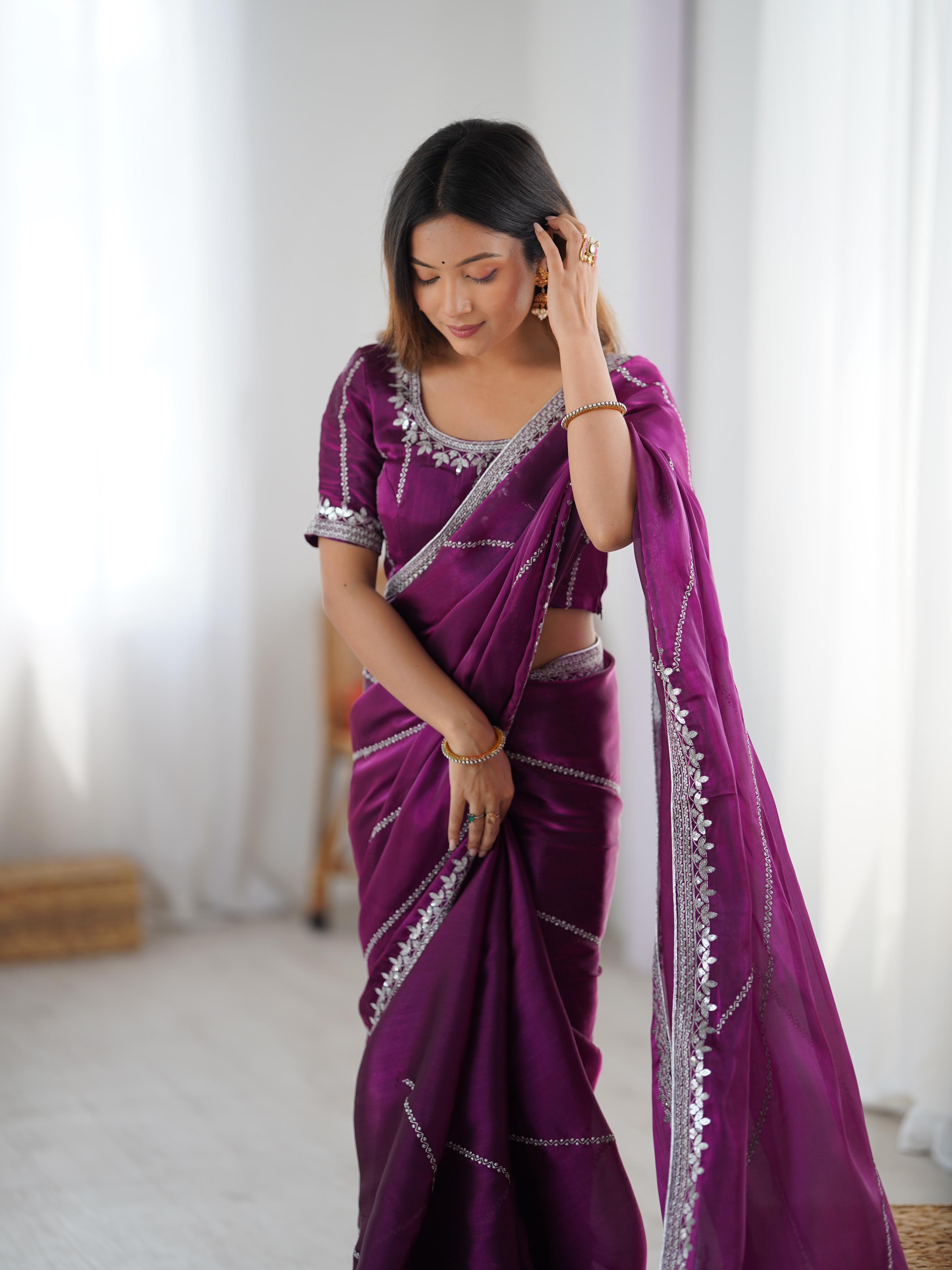 Glamorous Function Wear Silk Thread n Sequence Work Fancy Designer Saree With Unstitched Blouse