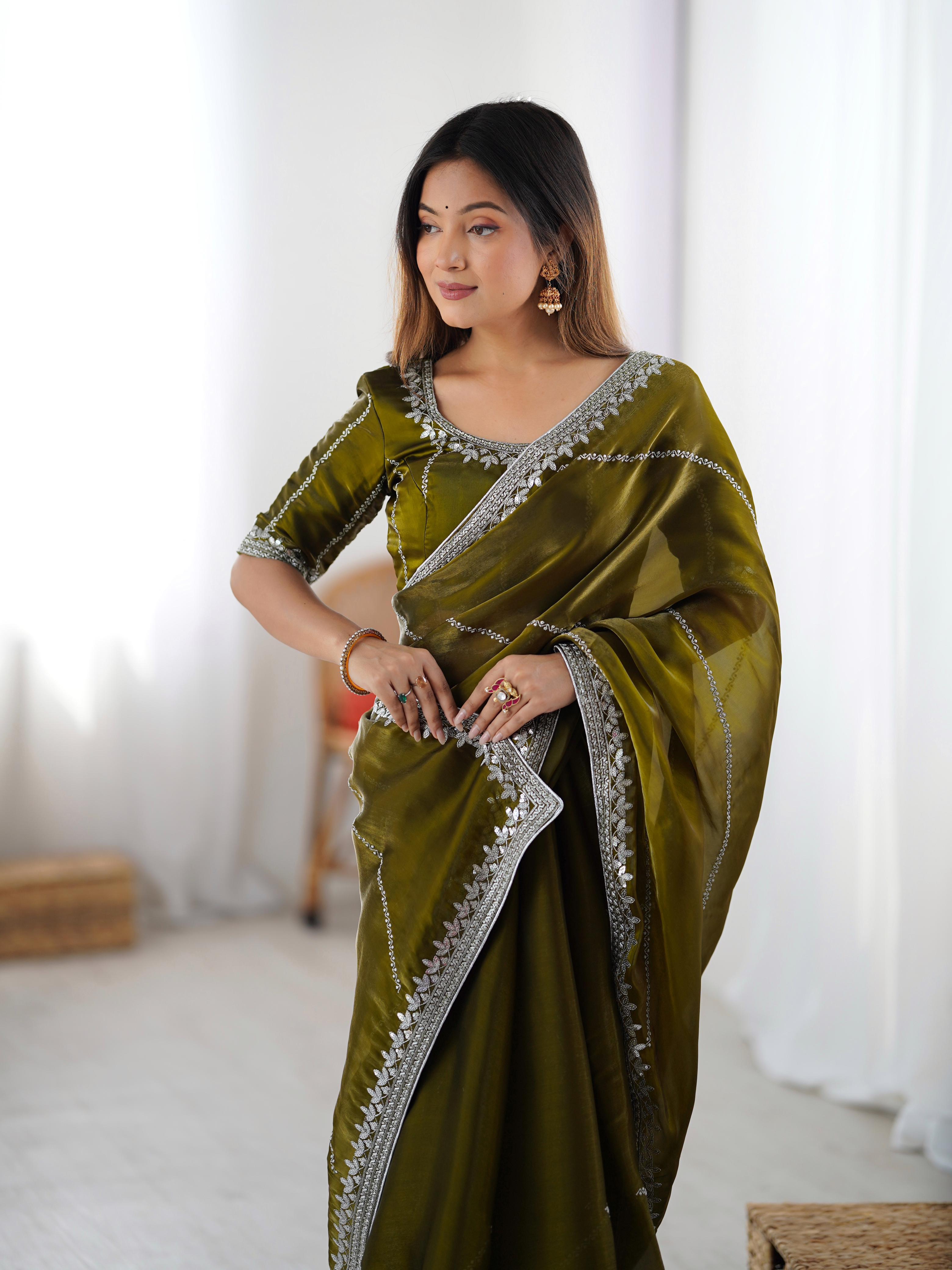 Glamorous Function Wear Silk Thread n Sequence Work Fancy Designer Saree With Unstitched Blouse