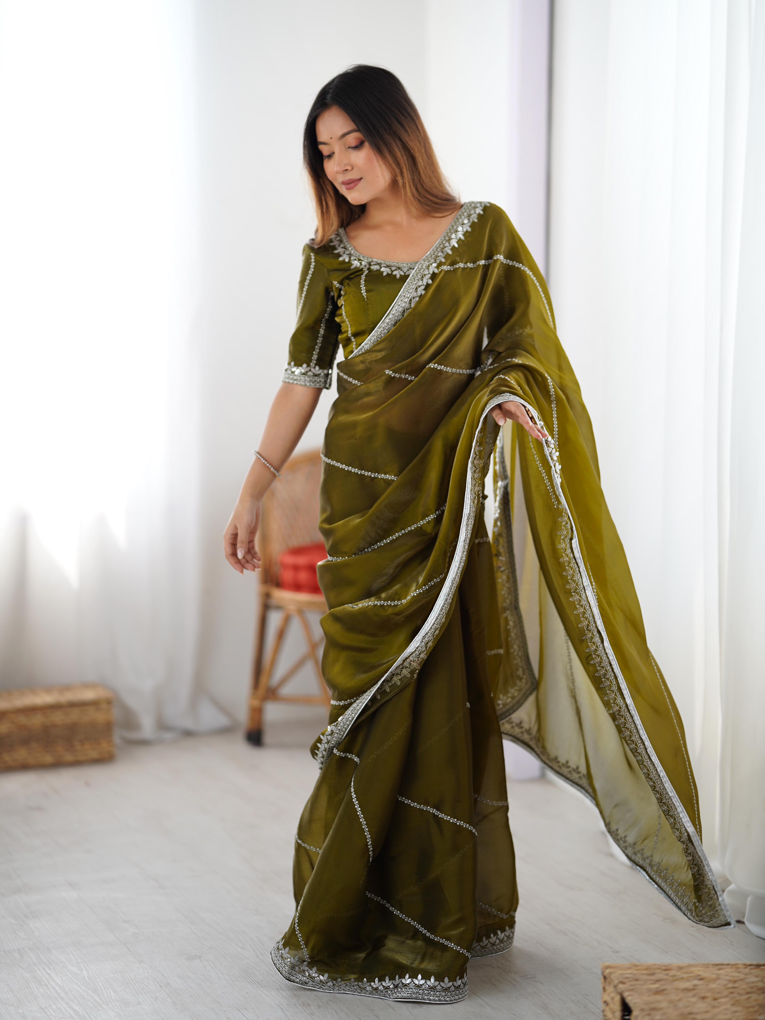 Glamorous Function Wear Silk Thread n Sequence Work Fancy Designer Saree With Unstitched Blouse