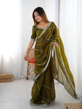 Load image into Gallery viewer, Glamorous Function Wear Silk Thread n Sequence Work Fancy Designer Saree With Unstitched Blouse
