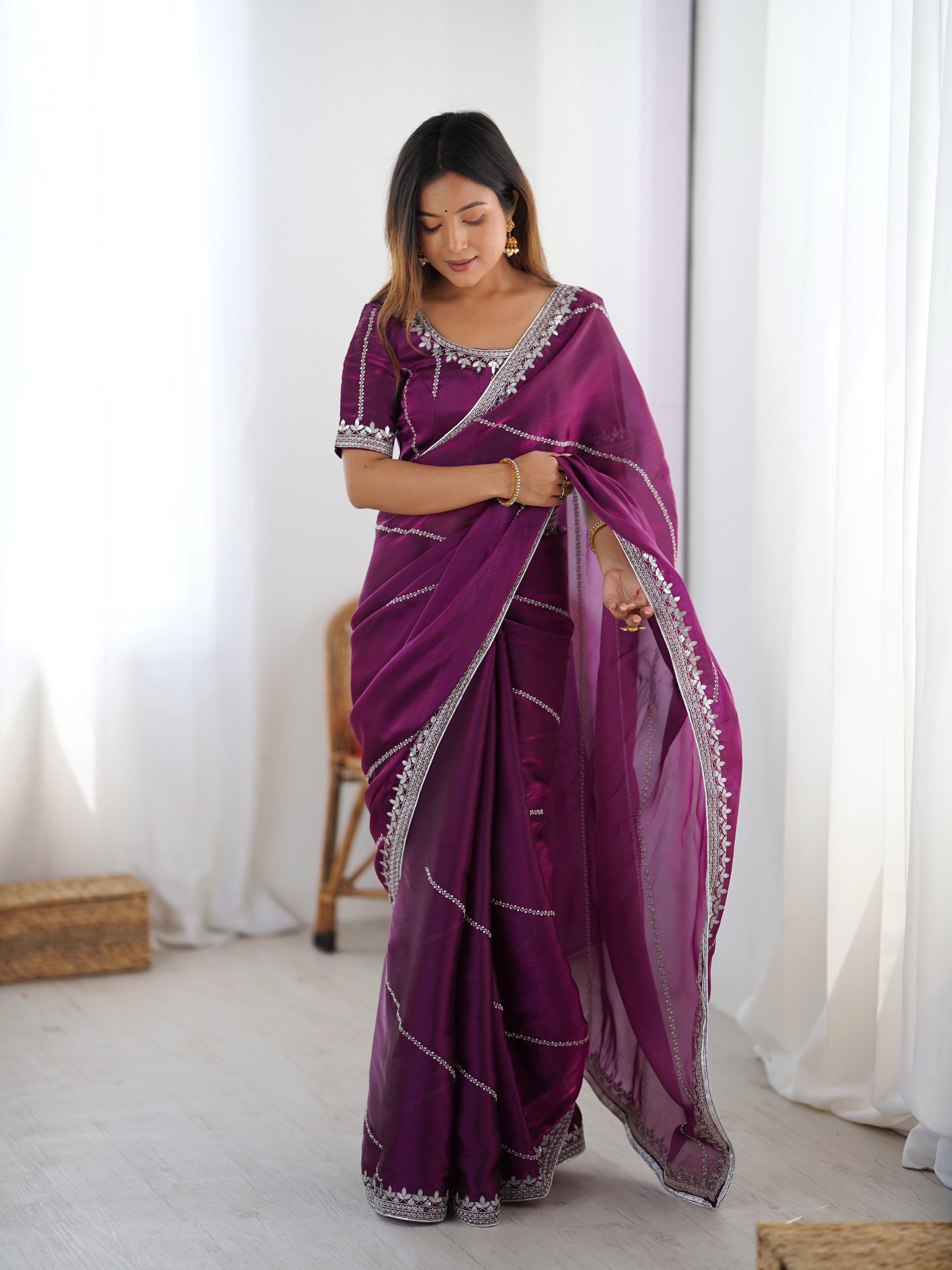 Glamorous Function Wear Silk Thread n Sequence Work Fancy Designer Saree With Unstitched Blouse