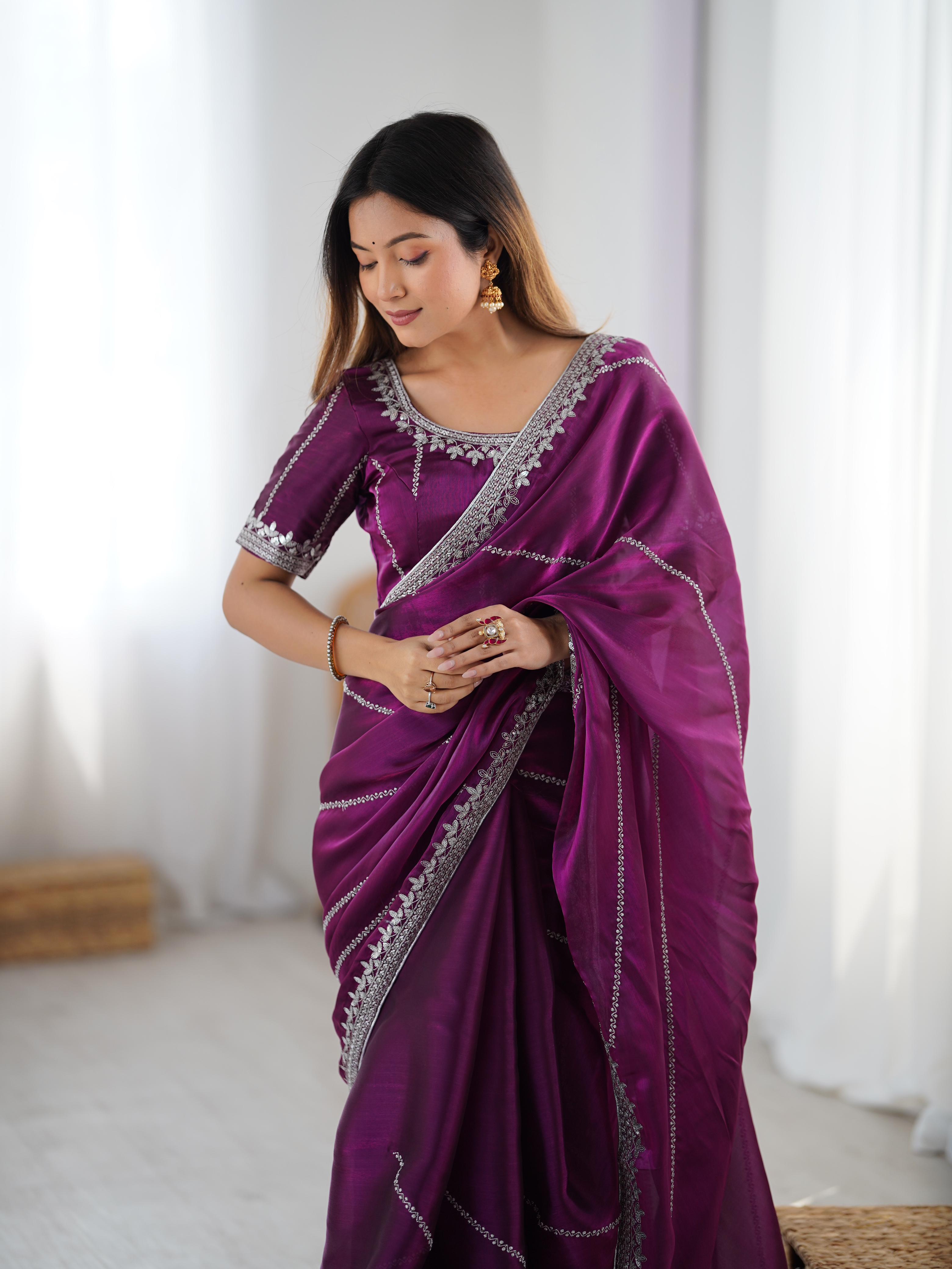 Glamorous Function Wear Silk Thread n Sequence Work Fancy Designer Saree With Unstitched Blouse