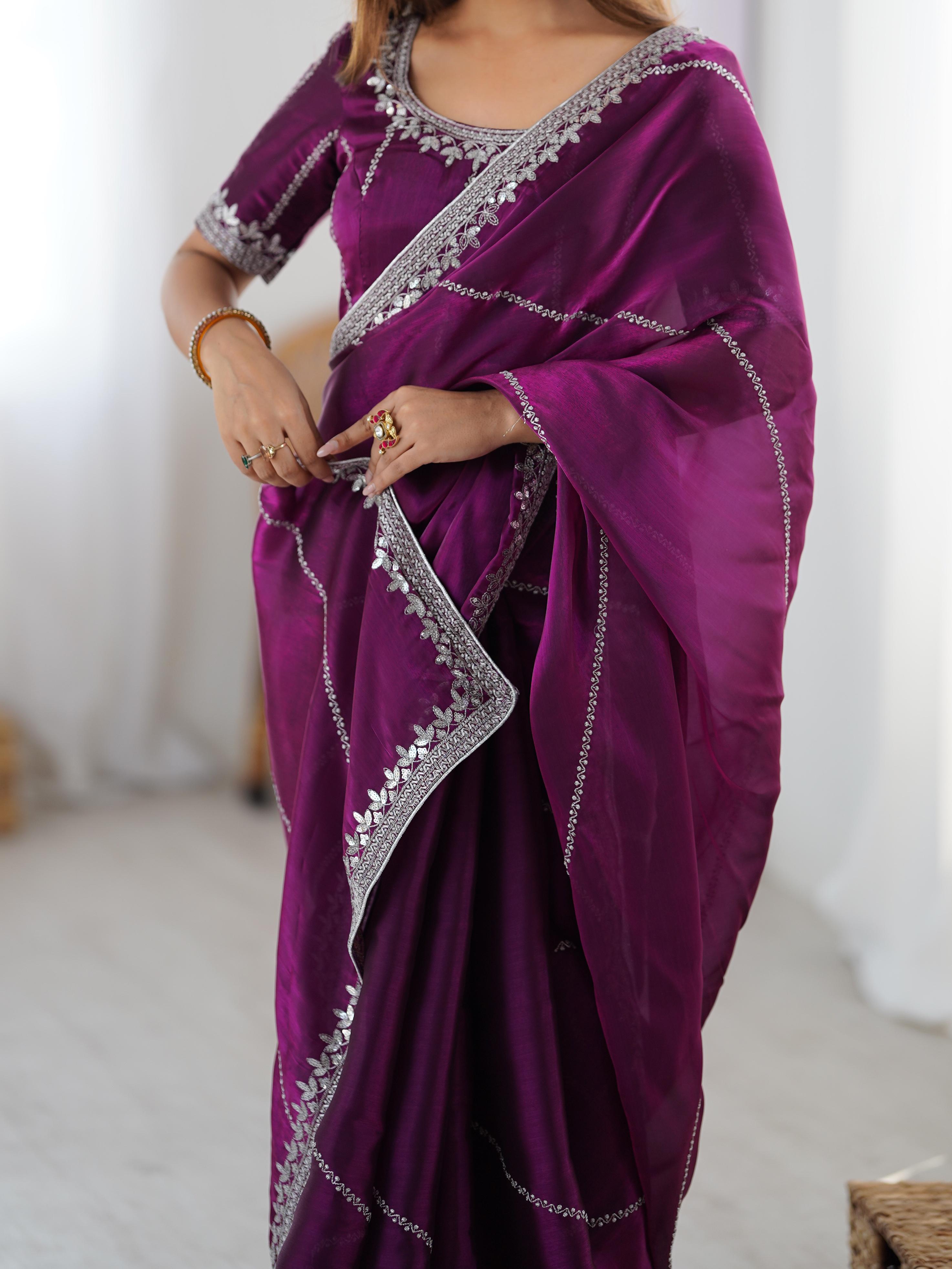Glamorous Function Wear Silk Thread n Sequence Work Fancy Designer Saree With Unstitched Blouse