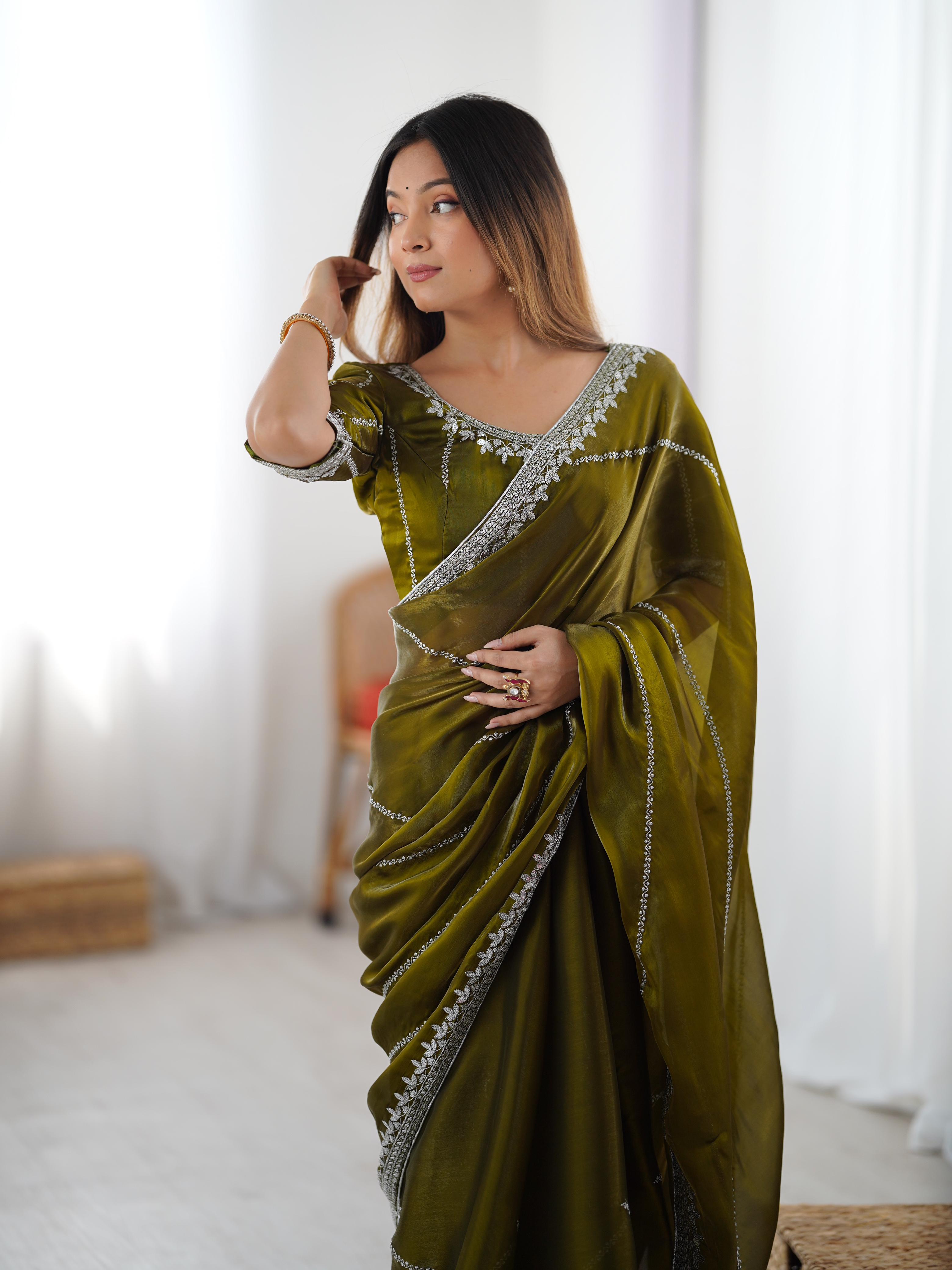 Glamorous Function Wear Silk Thread n Sequence Work Fancy Designer Saree With Unstitched Blouse