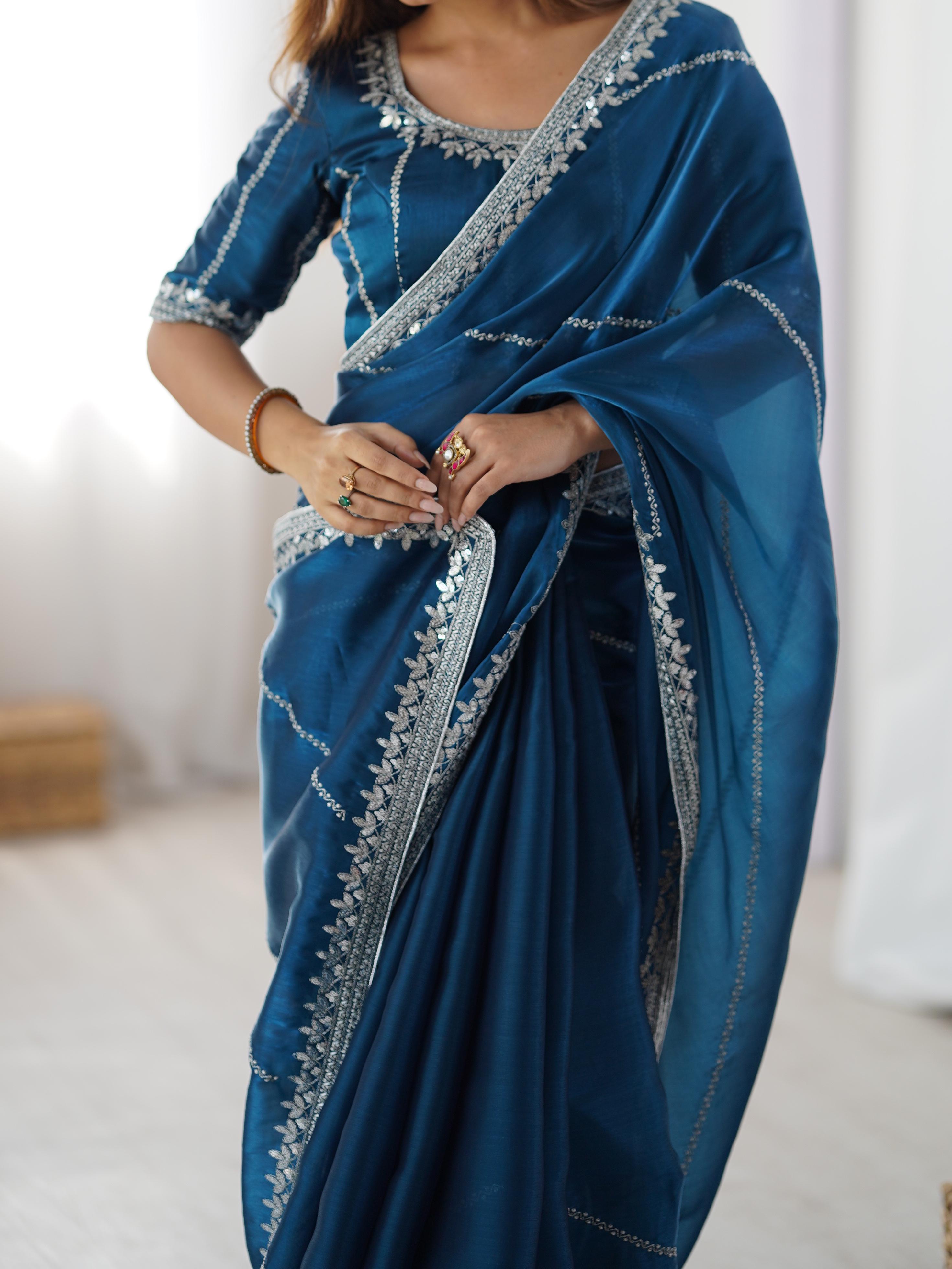 Glamorous Function Wear Silk Thread n Sequence Work Fancy Designer Saree With Unstitched Blouse