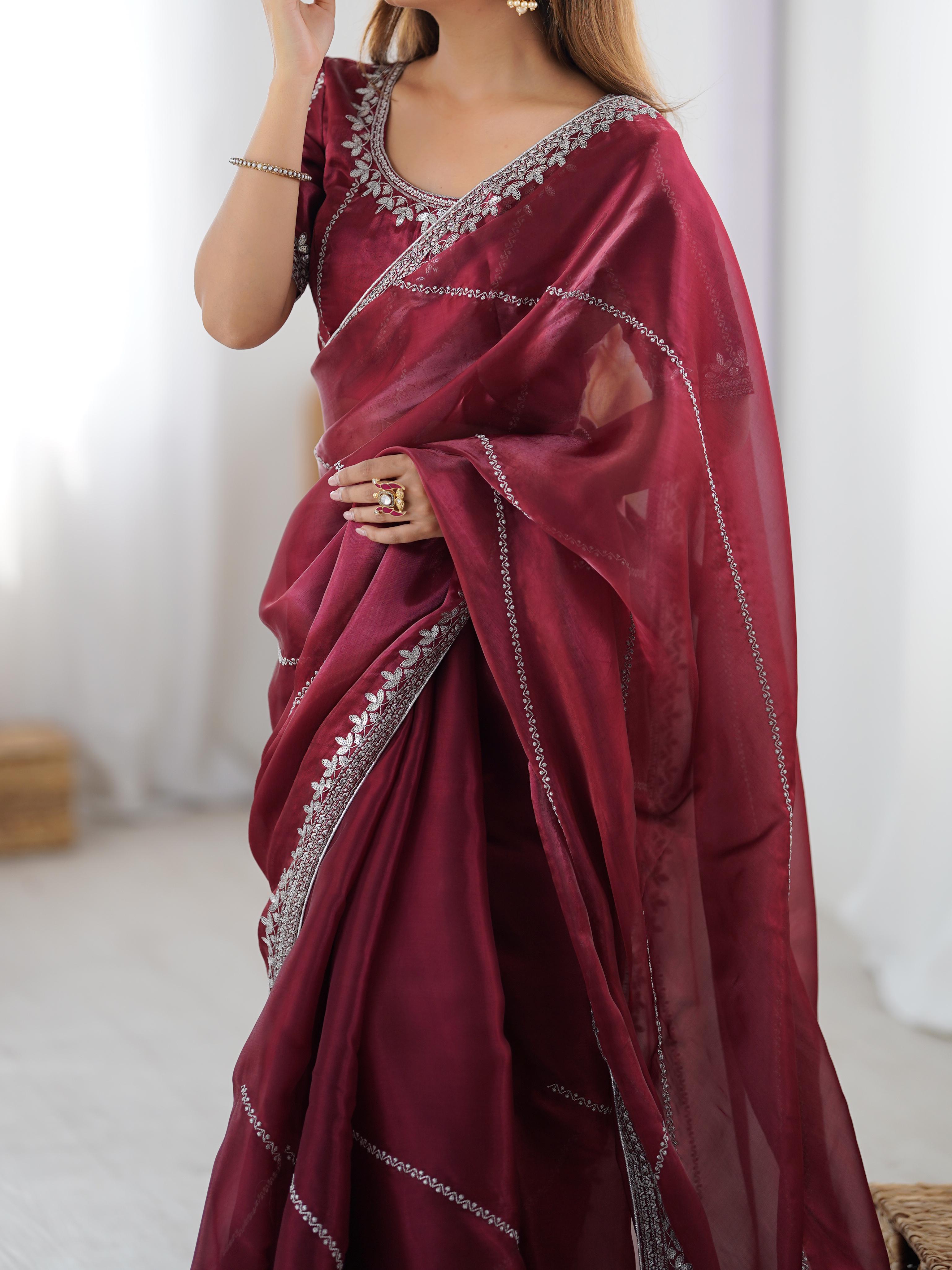Glamorous Function Wear Silk Thread n Sequence Work Fancy Designer Saree With Unstitched Blouse