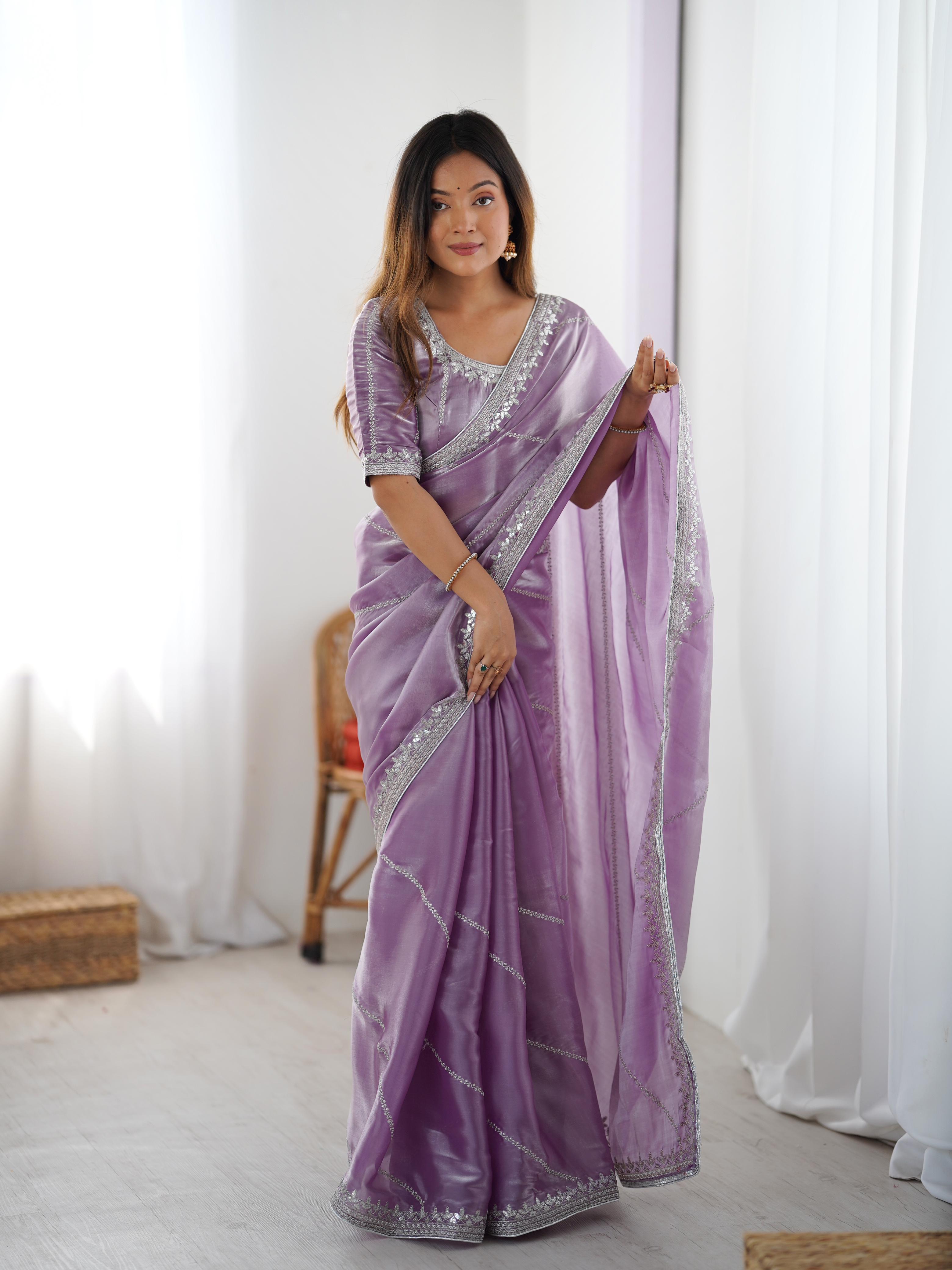 Glamorous Function Wear Silk Thread n Sequence Work Fancy Designer Saree With Unstitched Blouse