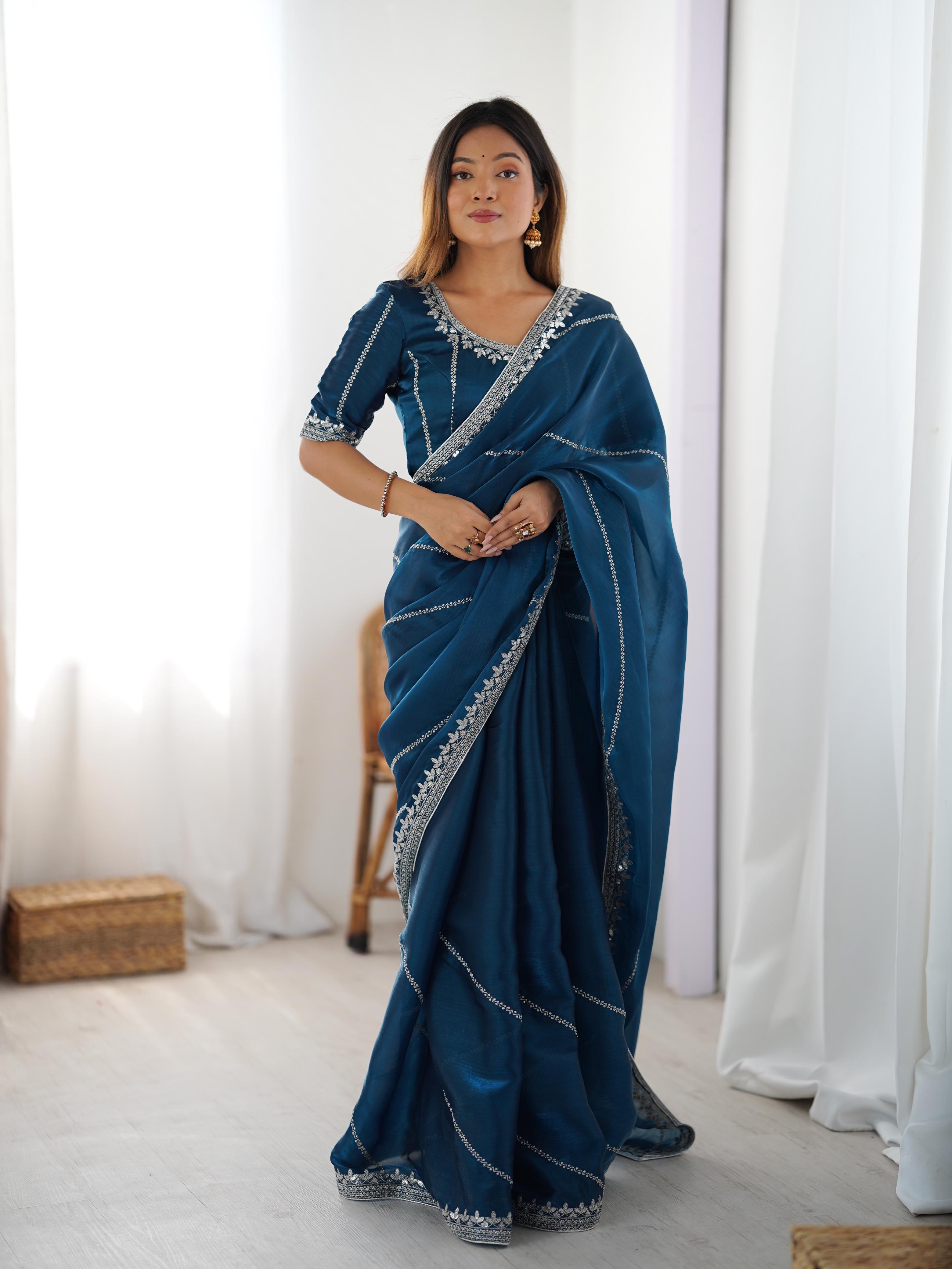 Glamorous Function Wear Silk Thread n Sequence Work Fancy Designer Saree With Unstitched Blouse