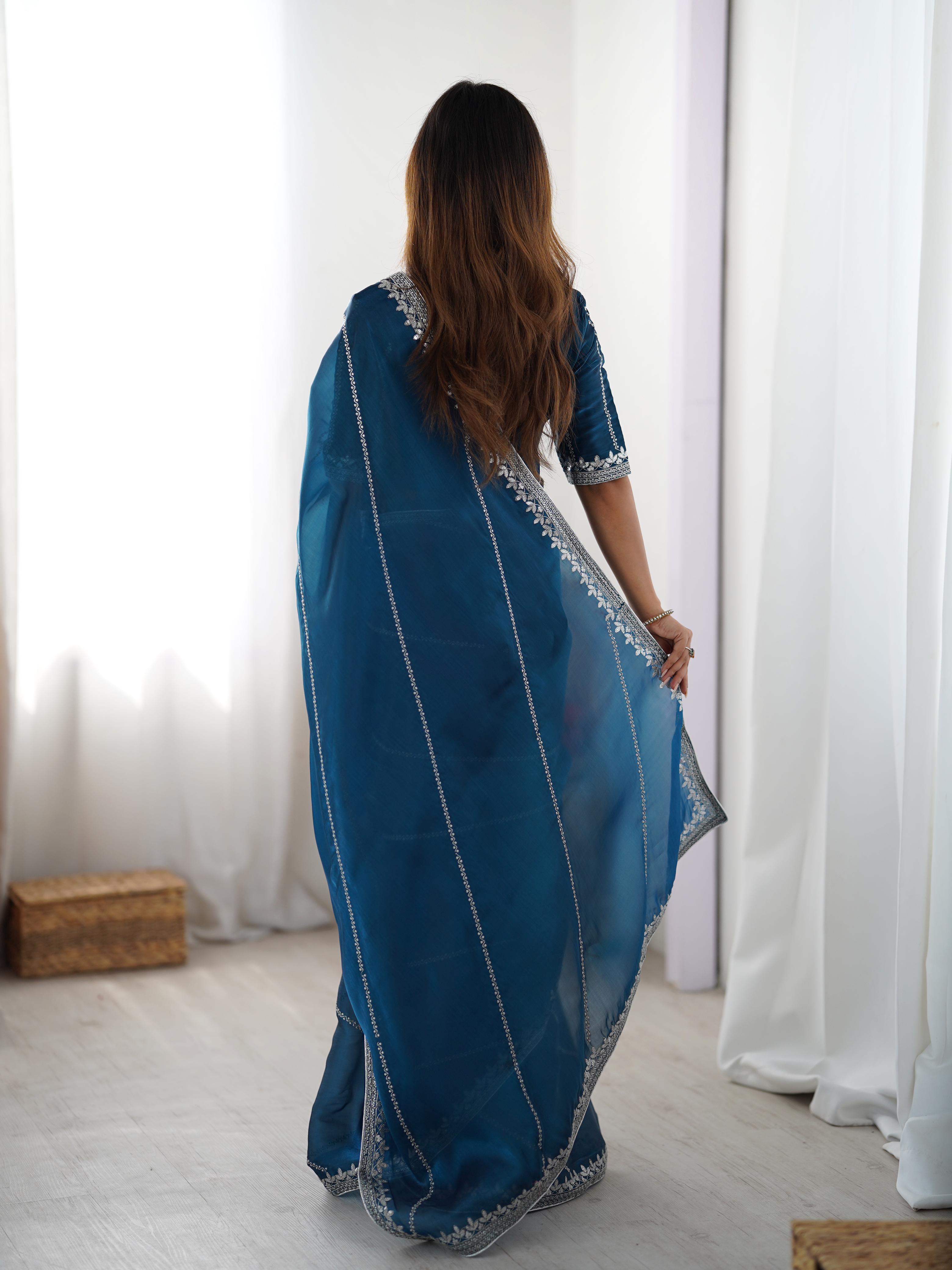 Glamorous Function Wear Silk Thread n Sequence Work Fancy Designer Saree With Unstitched Blouse
