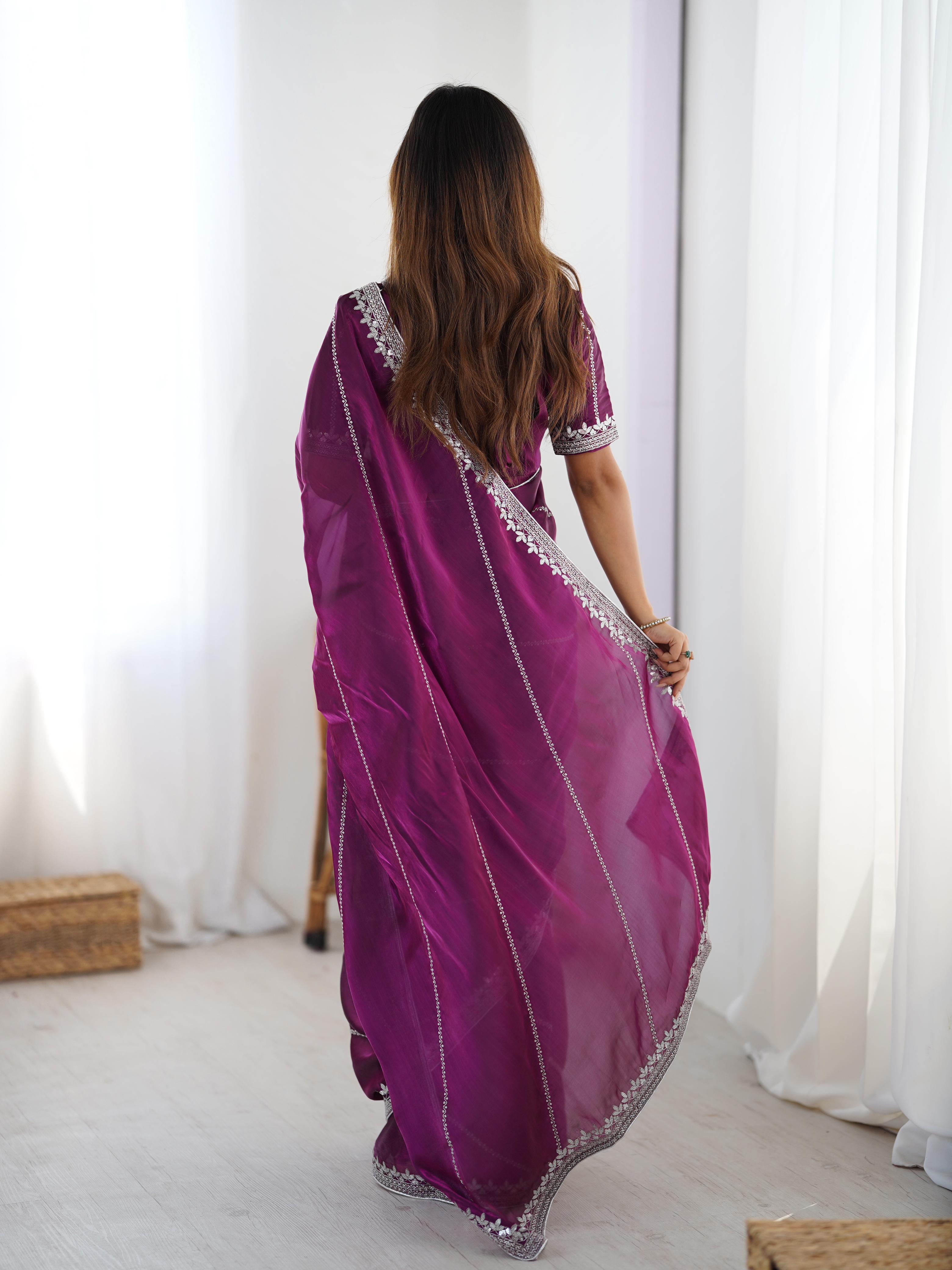 Glamorous Function Wear Silk Thread n Sequence Work Fancy Designer Saree With Unstitched Blouse