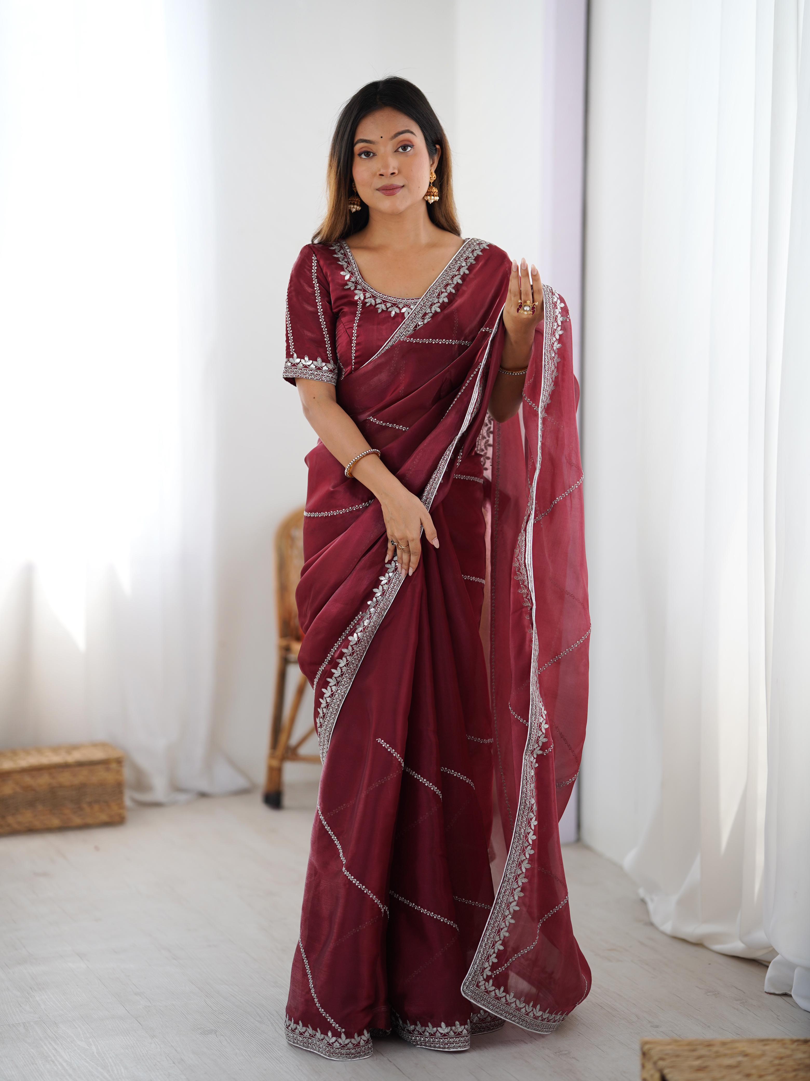 Glamorous Function Wear Silk Thread n Sequence Work Fancy Designer Saree With Unstitched Blouse