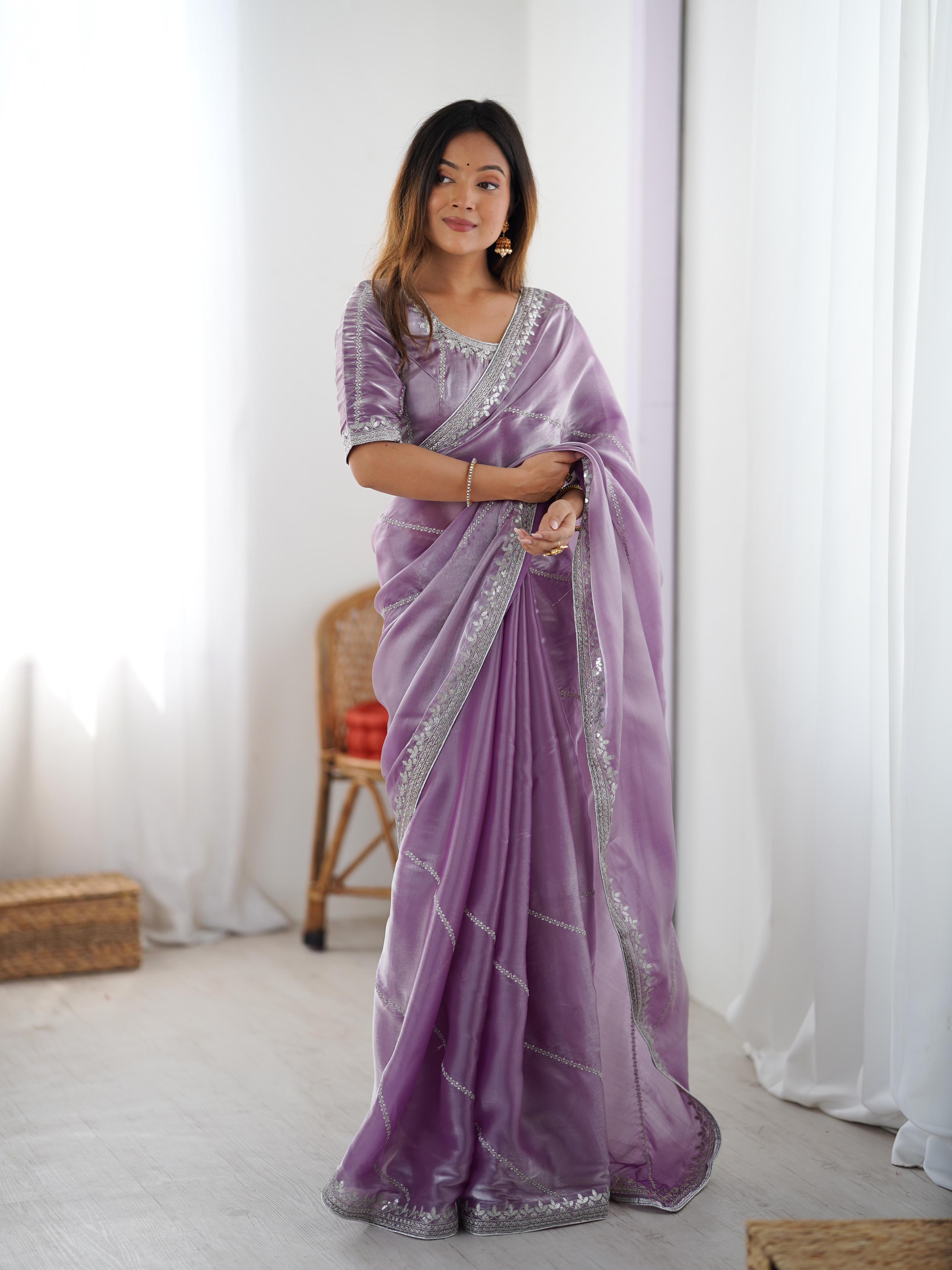 Glamorous Function Wear Silk Thread n Sequence Work Fancy Designer Saree With Unstitched Blouse