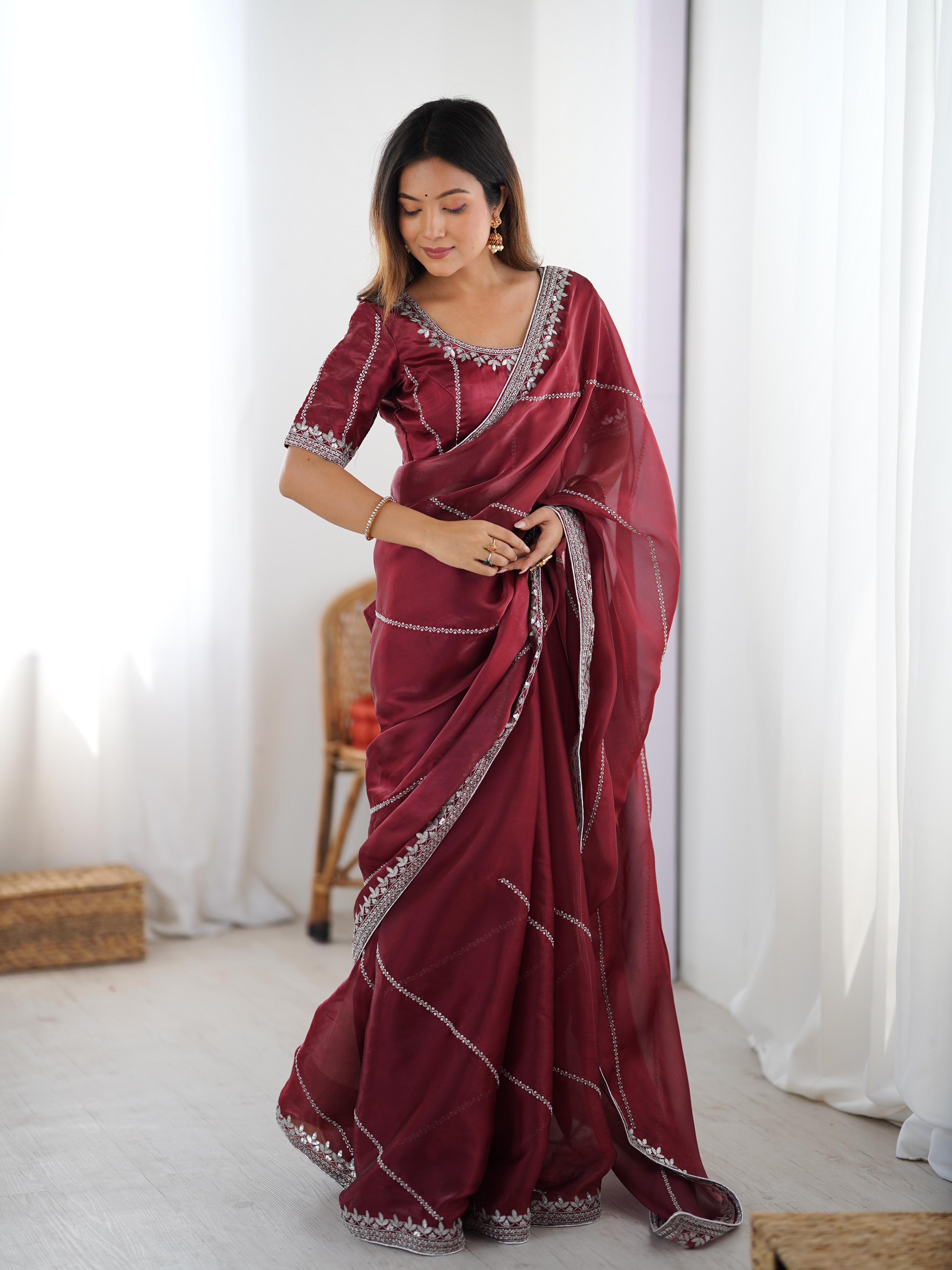 Glamorous Function Wear Silk Thread n Sequence Work Fancy Designer Saree With Unstitched Blouse