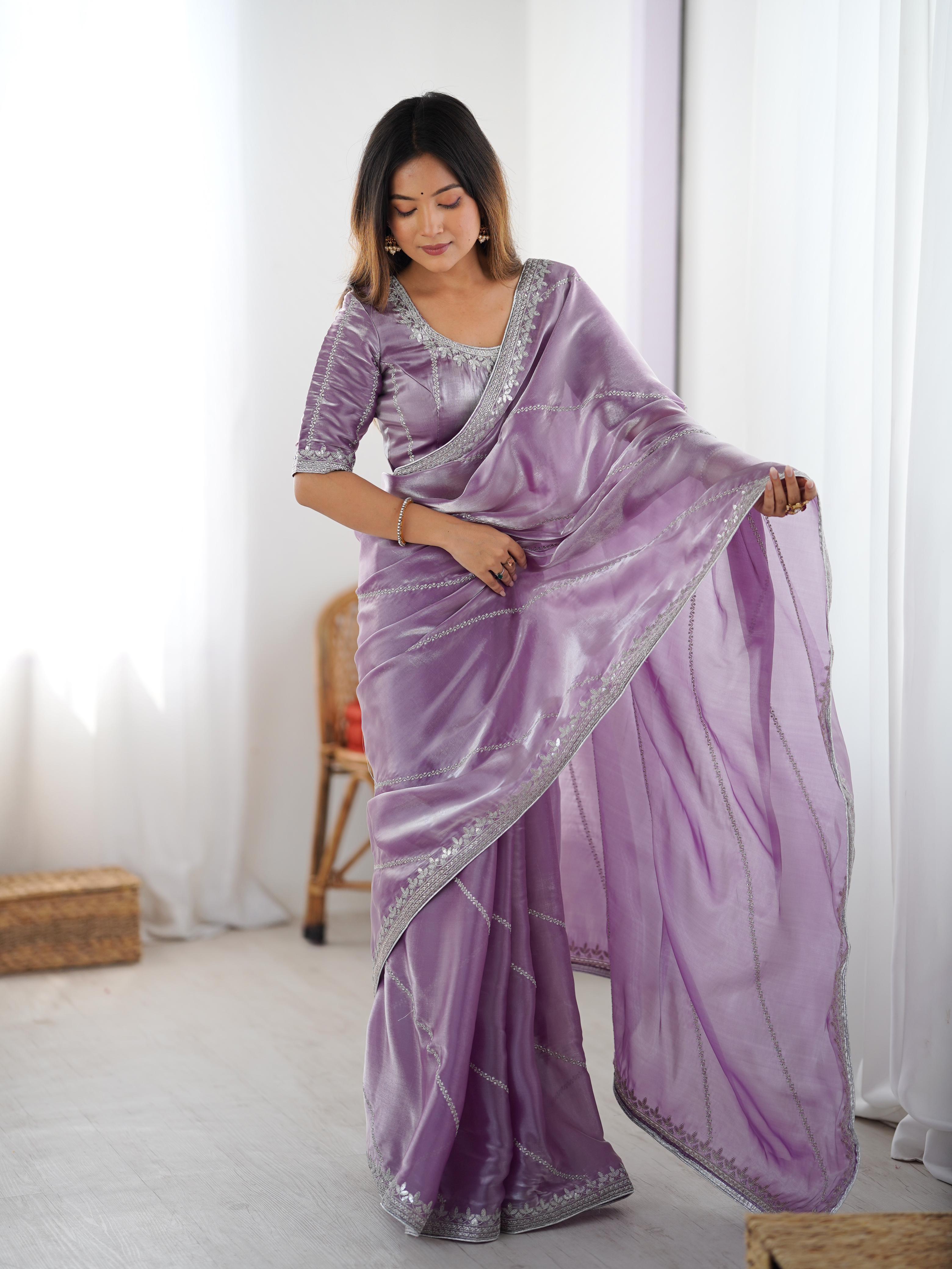 Glamorous Function Wear Silk Thread n Sequence Work Fancy Designer Saree With Unstitched Blouse