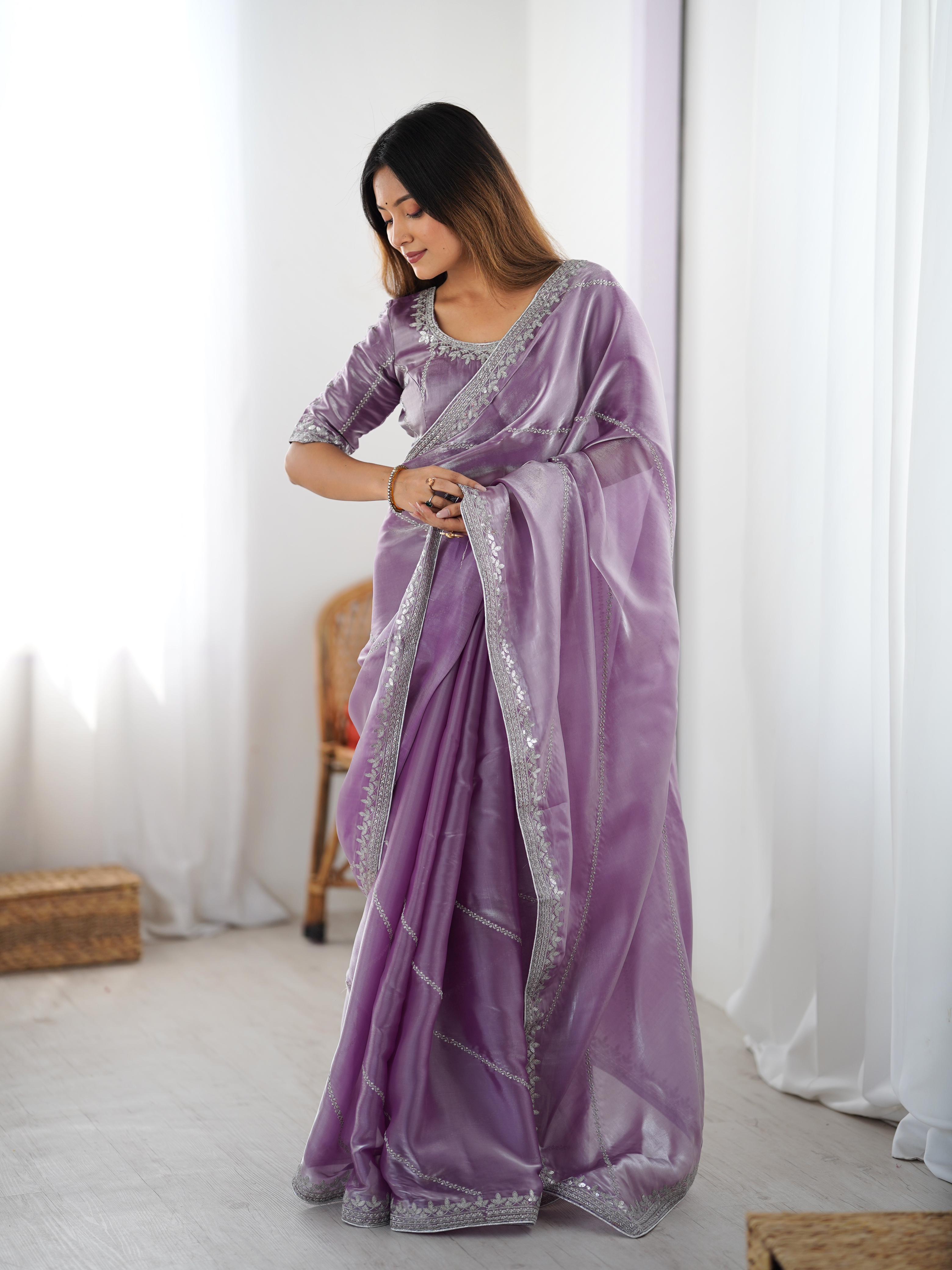 Glamorous Function Wear Silk Thread n Sequence Work Fancy Designer Saree With Unstitched Blouse