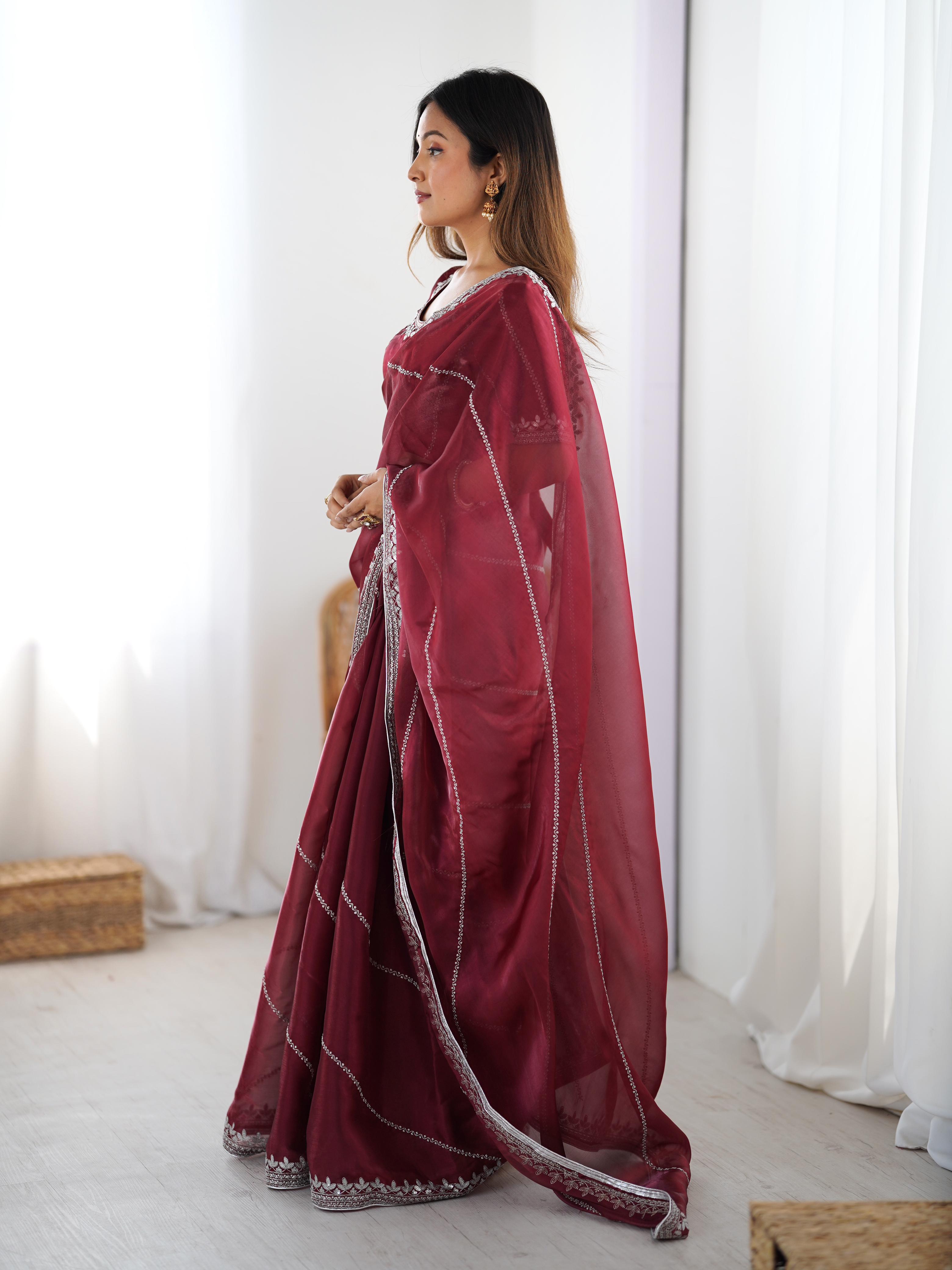 Glamorous Function Wear Silk Thread n Sequence Work Fancy Designer Saree With Unstitched Blouse