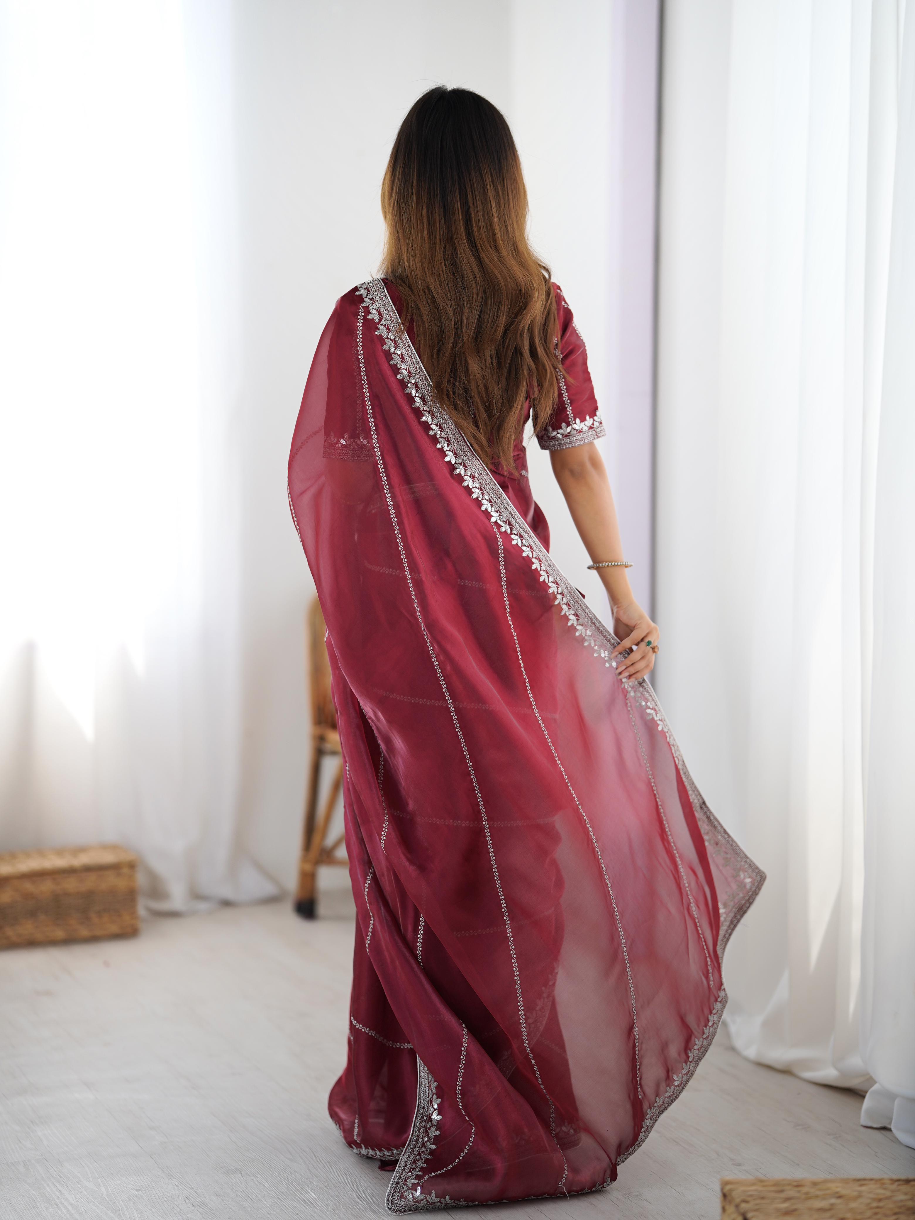 Glamorous Function Wear Silk Thread n Sequence Work Fancy Designer Saree With Unstitched Blouse