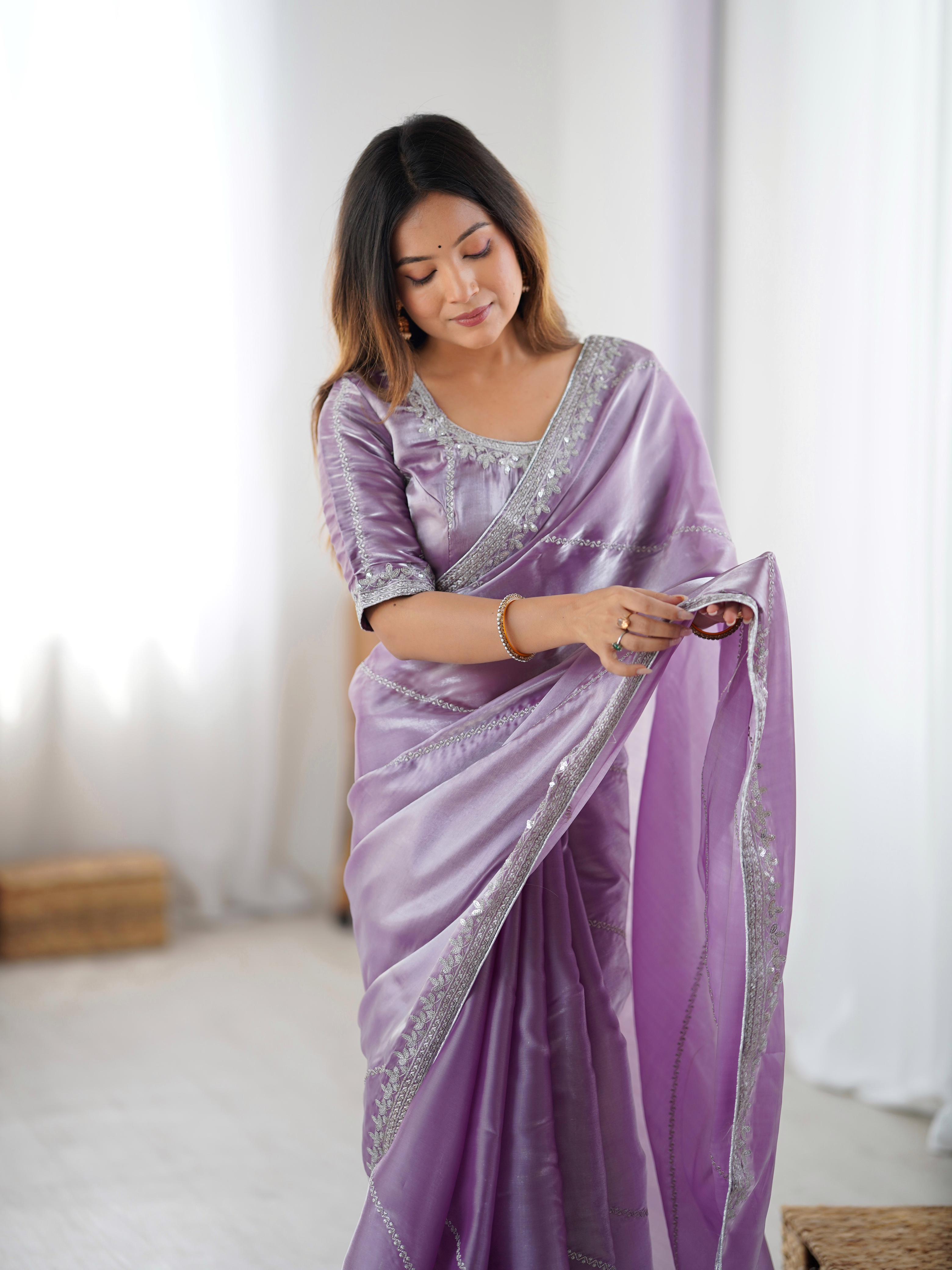 Glamorous Function Wear Silk Thread n Sequence Work Fancy Designer Saree With Unstitched Blouse