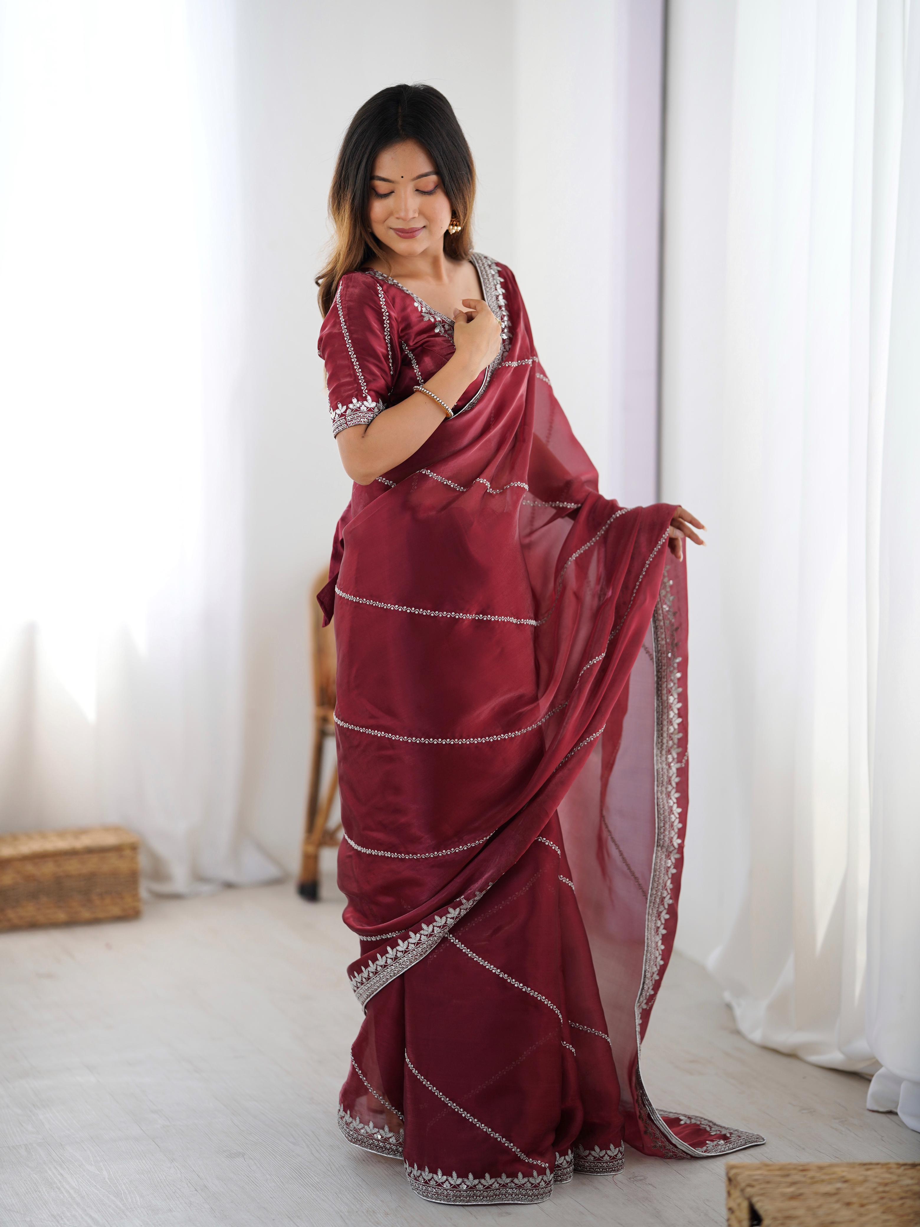 Glamorous Function Wear Silk Thread n Sequence Work Fancy Designer Saree With Unstitched Blouse