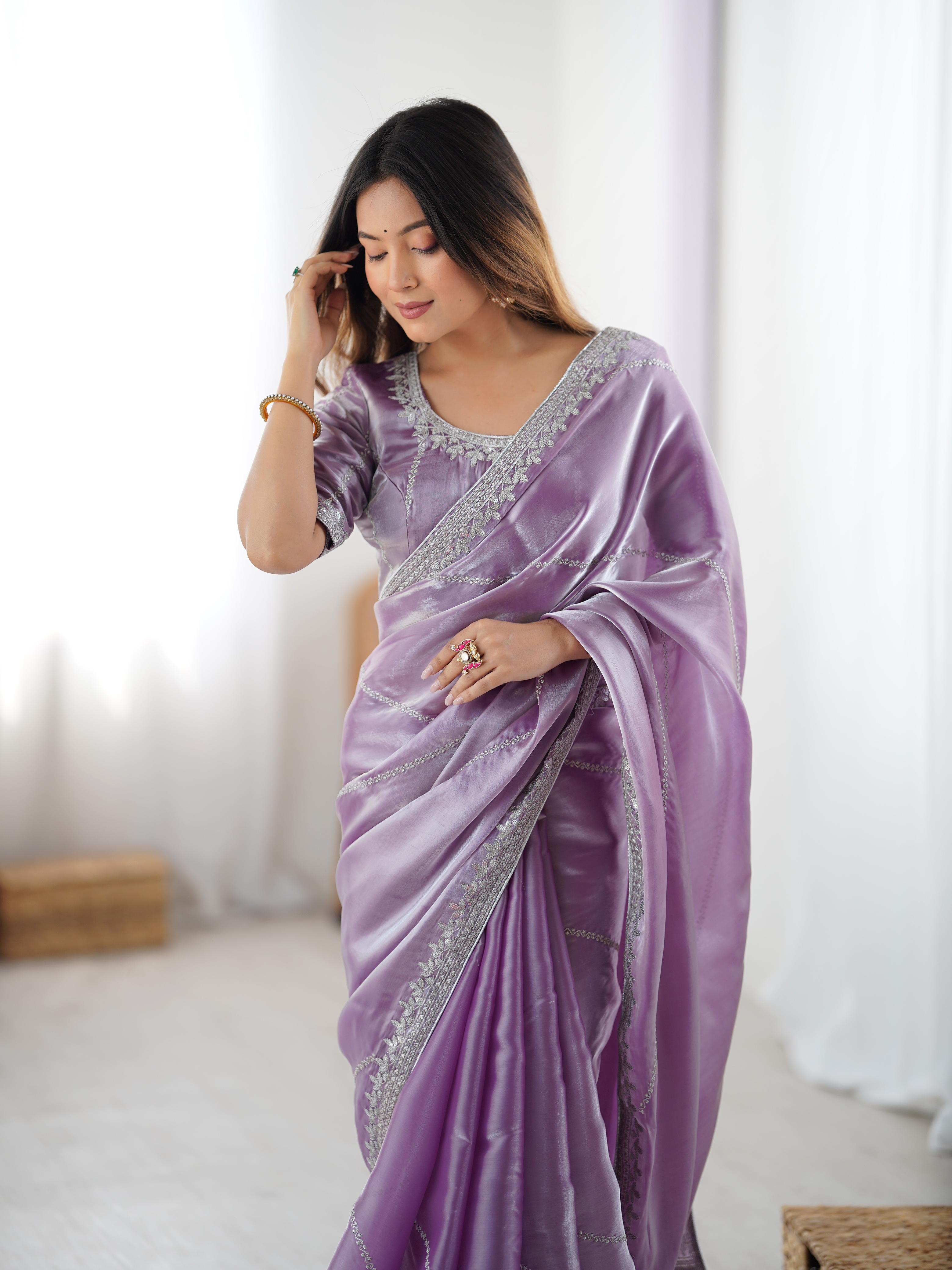 Glamorous Function Wear Silk Thread n Sequence Work Fancy Designer Saree With Unstitched Blouse
