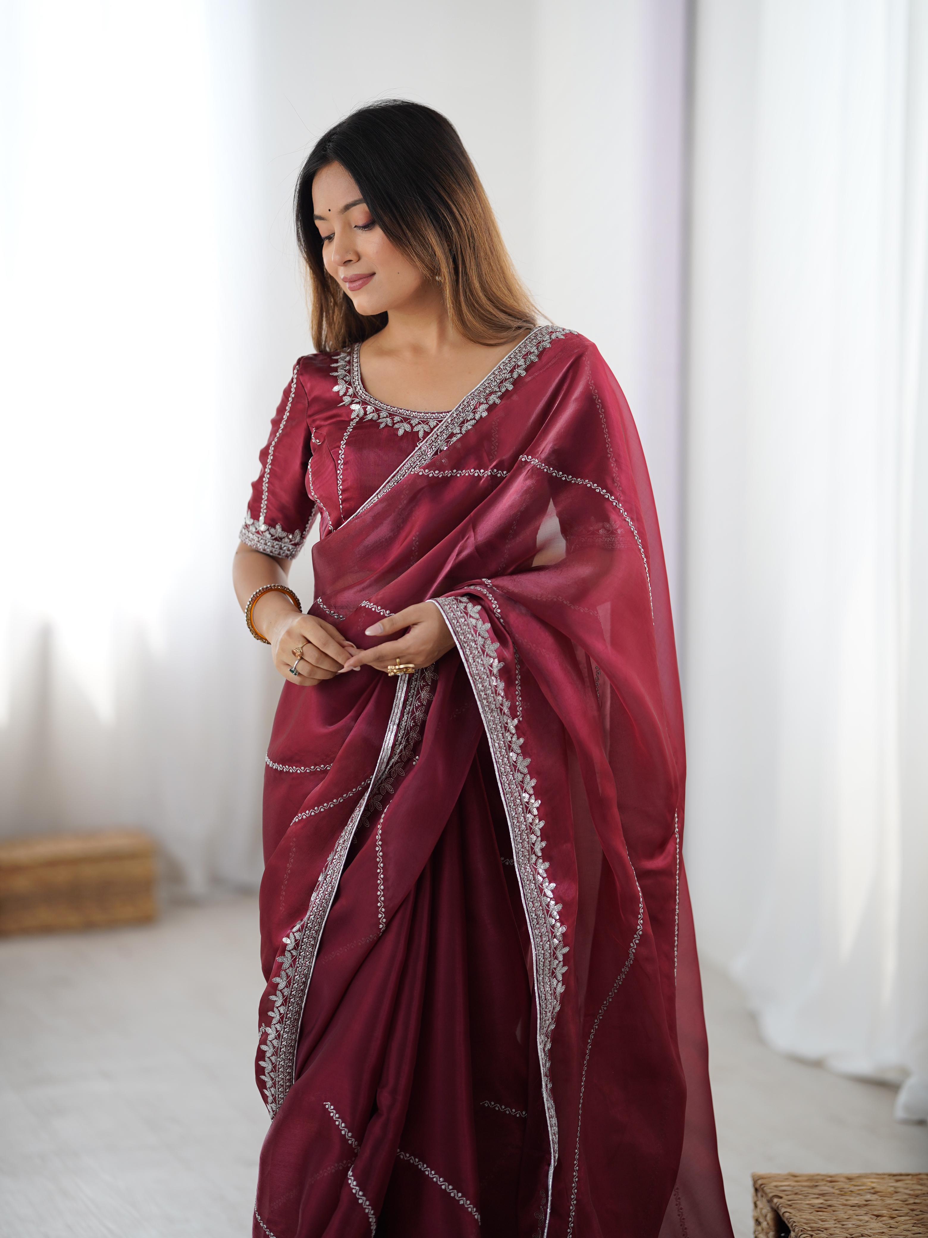 Glamorous Function Wear Silk Thread n Sequence Work Fancy Designer Saree With Unstitched Blouse