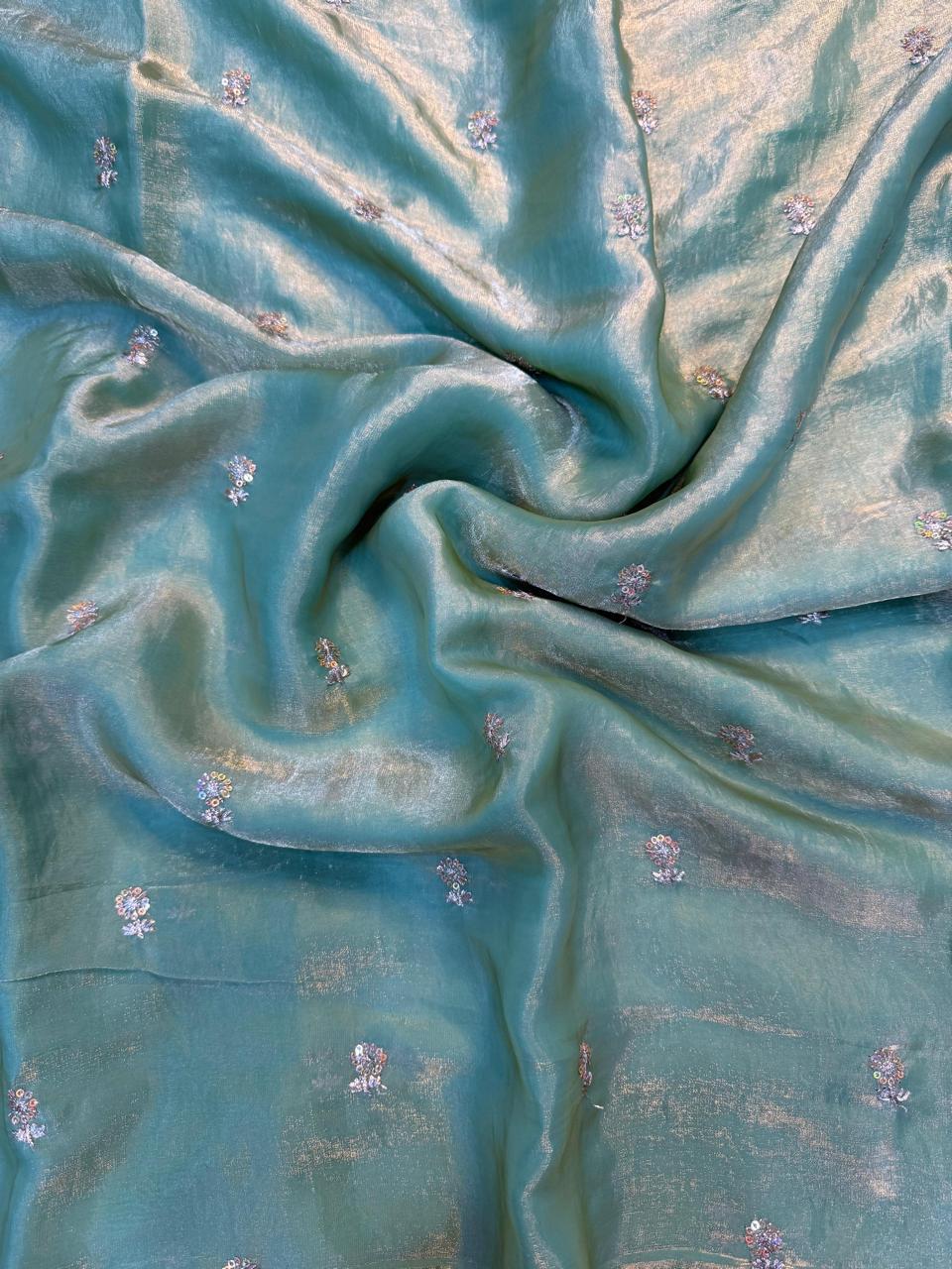 New Partywear Space Silk Fabric Sequence Emboridery Work Fancy Designer Saree With Blouse
