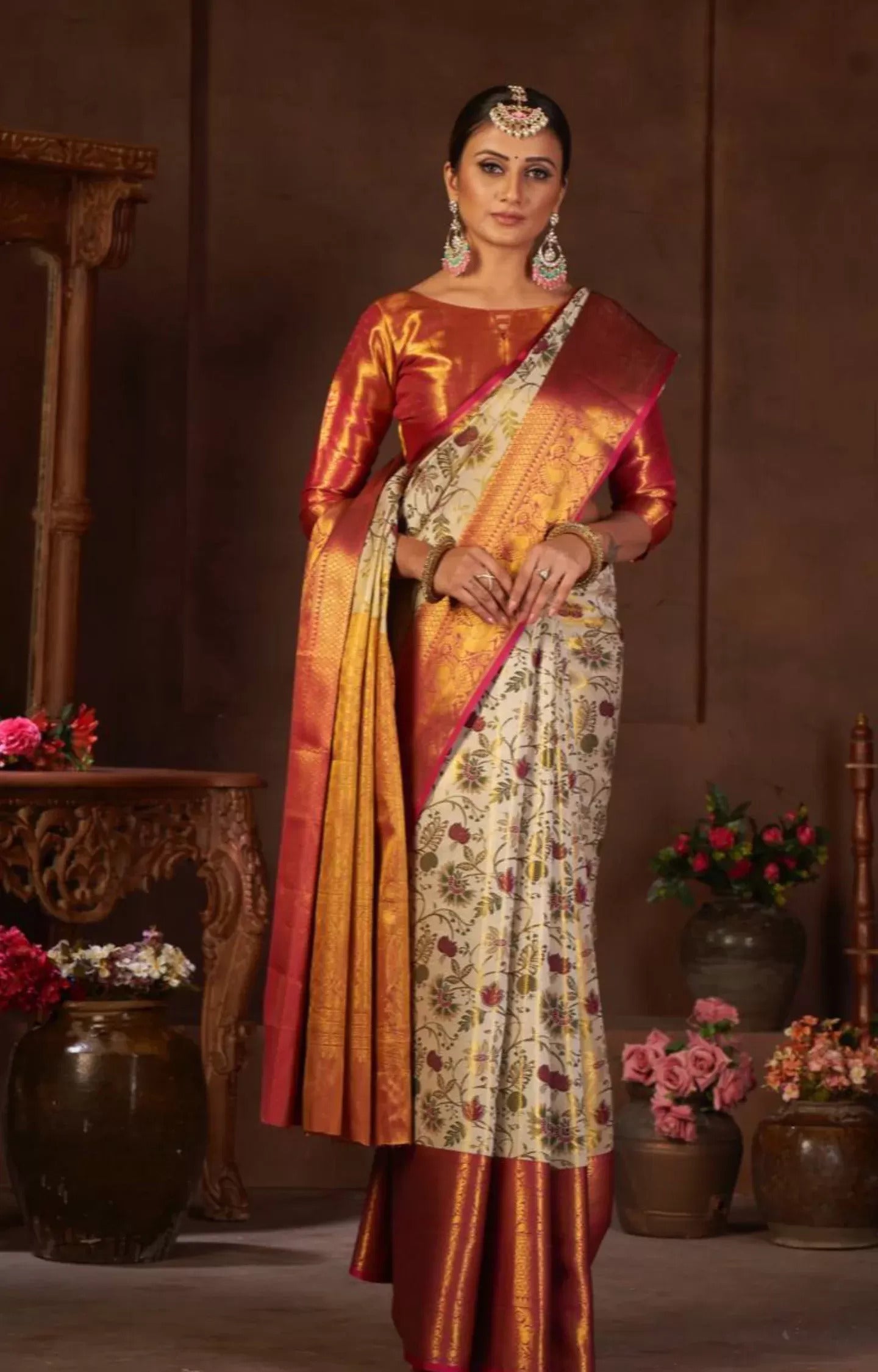 Wedding Wear Multi Color Kanjivaram Silk Pure Zari Weaving with Beautiful Meena Weaving Saree