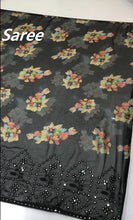 Load image into Gallery viewer, New Black Color Party Wear Chiffon Print With Embroidery Work Designer Saree
