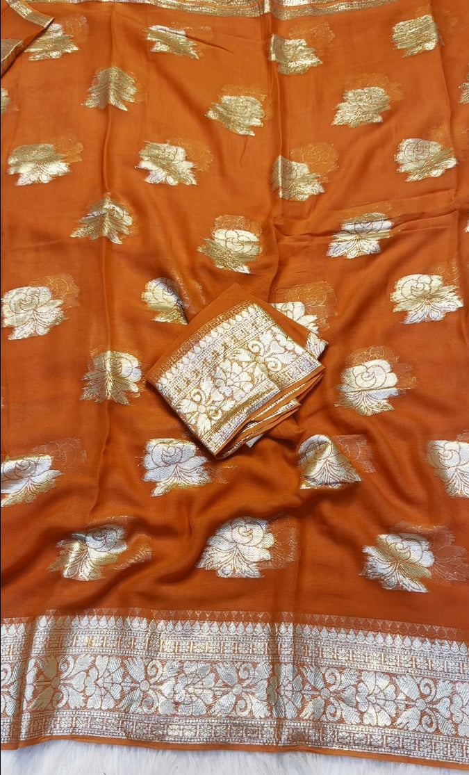 Gorgeous Function Wear Viscose Georgette Jacquard Zari Work Saree With Blouse Piece