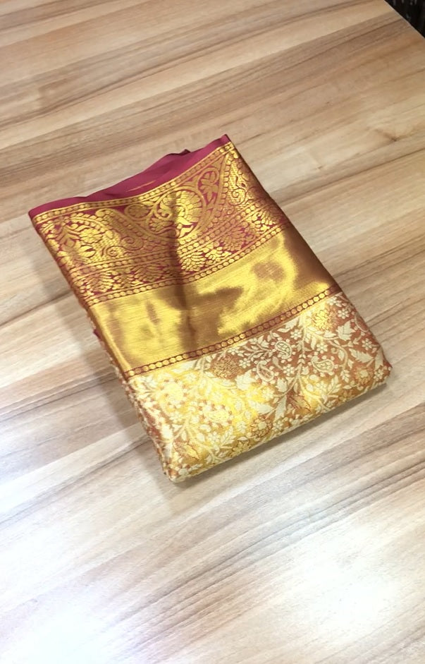 New Wedding Wear Maroon Color Kanjiviram Silk Pure Zari Weaving with Beautiful Meena Weaving Saree With Blouse