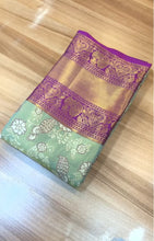 Load image into Gallery viewer, New Pista n Wine Color Zari Jacquard Weaving Work Wedding Wear Saree
