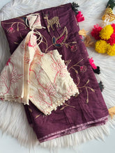 Load image into Gallery viewer, Marvellous Fucntion Wear Chanderi Cotton Heavy Embroidery n Tussels Work Fancy Designer Saree With Stitched Blouse
