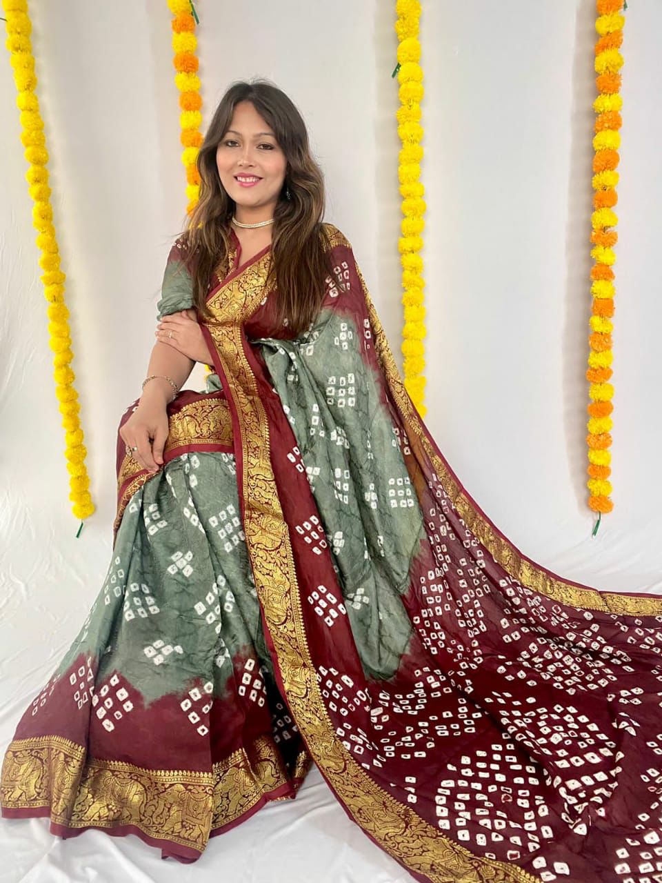 New Beautiful Wedding Wear Soft Bandhani Silk Saree With Print n Jacquard Woven work