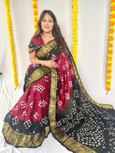 Load image into Gallery viewer, New Beautiful Wedding Wear Soft Bandhani Silk Saree With Print n Jacquard Woven work
