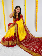 Load image into Gallery viewer, New Beautiful Wedding Wear Soft Bandhani Silk Saree With Print n Jacquard Woven work
