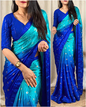 Load image into Gallery viewer, Party Wear Moss Silk Padding Print With Foil n Sequence Work Designer Saree With Blouse
