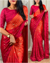 Load image into Gallery viewer, Party Wear Moss Silk Padding Print With Foil n Sequence Work Designer Saree With Blouse

