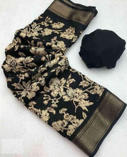 Load image into Gallery viewer, New Black Color Chiffon Floral Printed Saree With Zari weaving Design Border
