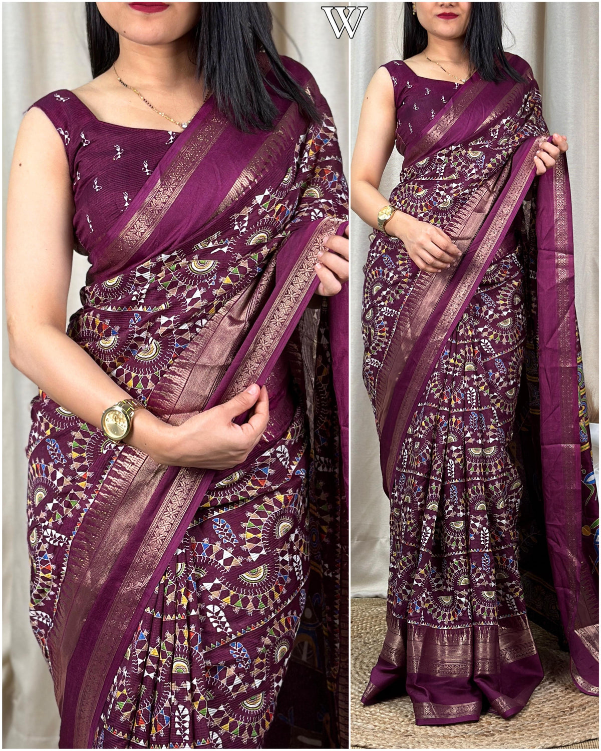 New Soft Denting Cotton Kalamkari Print Zari Border Tussles Work Printed Saree