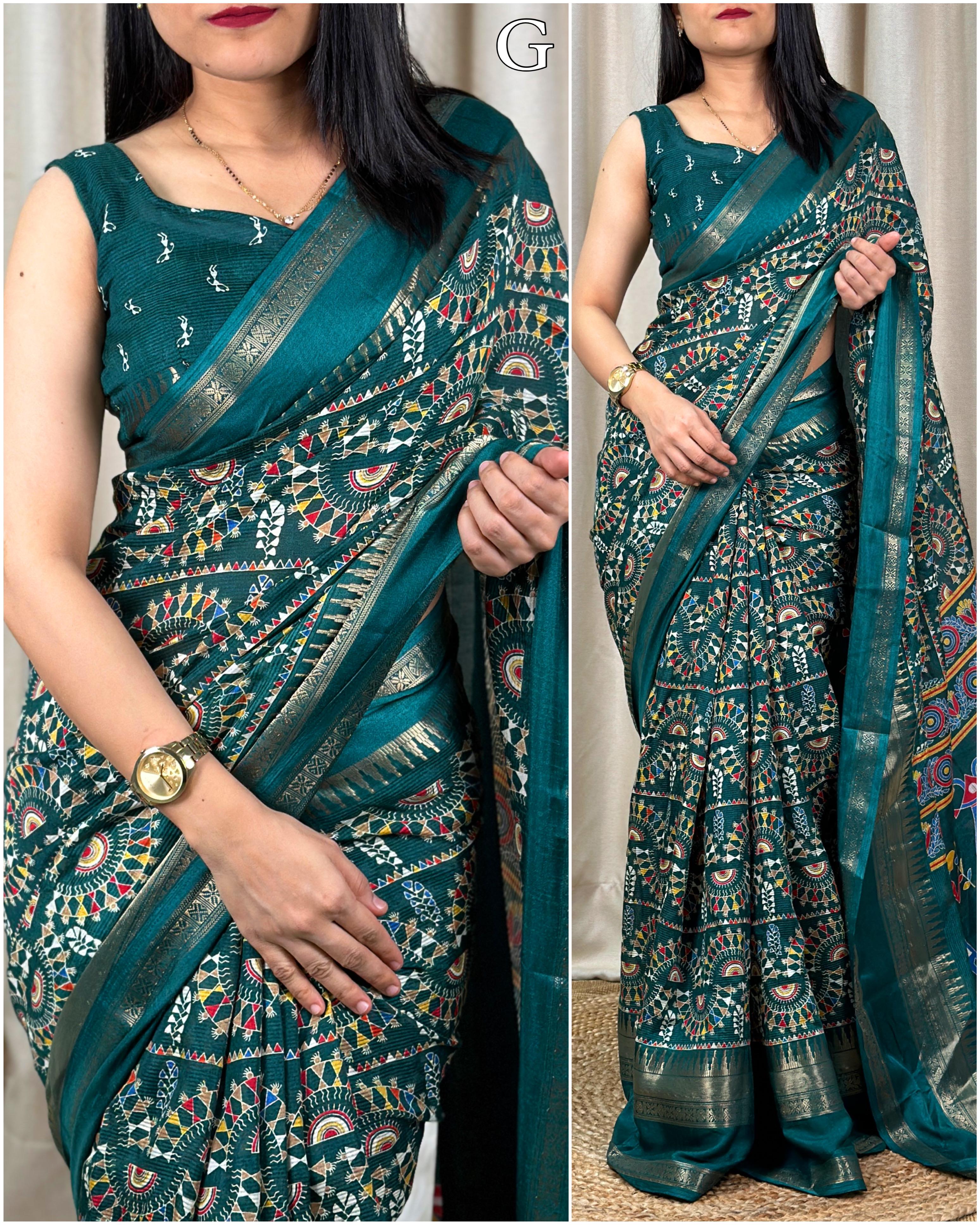 New Soft Denting Cotton Kalamkari Print Zari Border Tussles Work Printed Saree