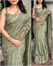 Load image into Gallery viewer, New Wedding wear Slub Silk Emboridred n Cut Work Fancy Designer Saree
