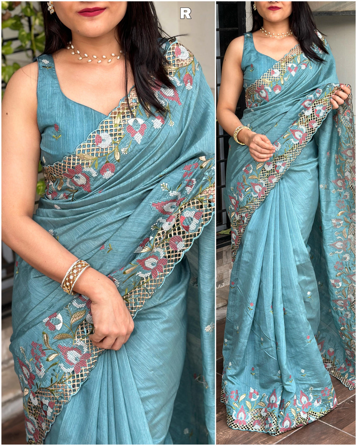 New Wedding wear Slub Silk Emboridred n Cut Work Fancy Designer Saree