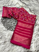 Load image into Gallery viewer, Beautiful Soft Dola Silk Jacquard n Printed Women&#39;s Saree Design With Unstiched Blouse
