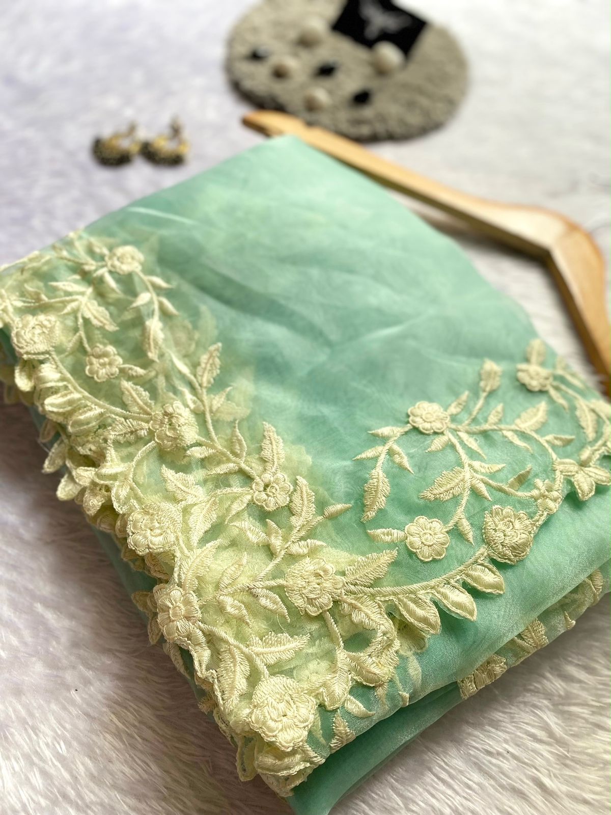 Latest Partywear Organza Silk Embroidery n Cut Work Fancy Designer Saree For Women