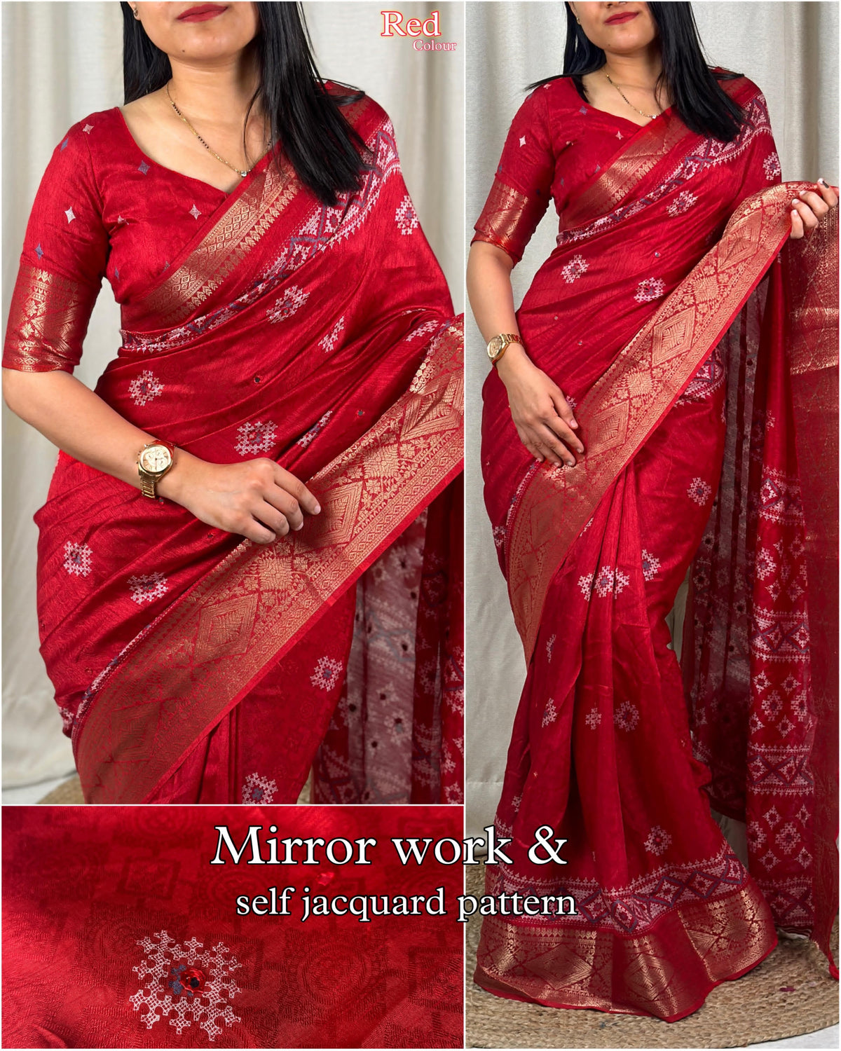 Wedding wear Muslin Cotton Jacquard With Mirror n Tussles Work Fancy Designer Saree